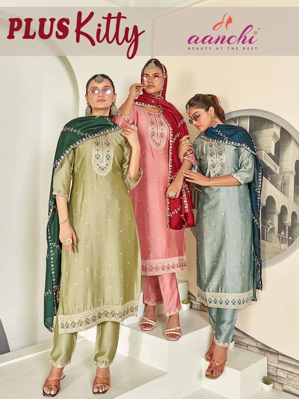 AANCHI PLUS KITTY VICHITRA SILK FABRIC DESIGNER SALWAR KAMEE...