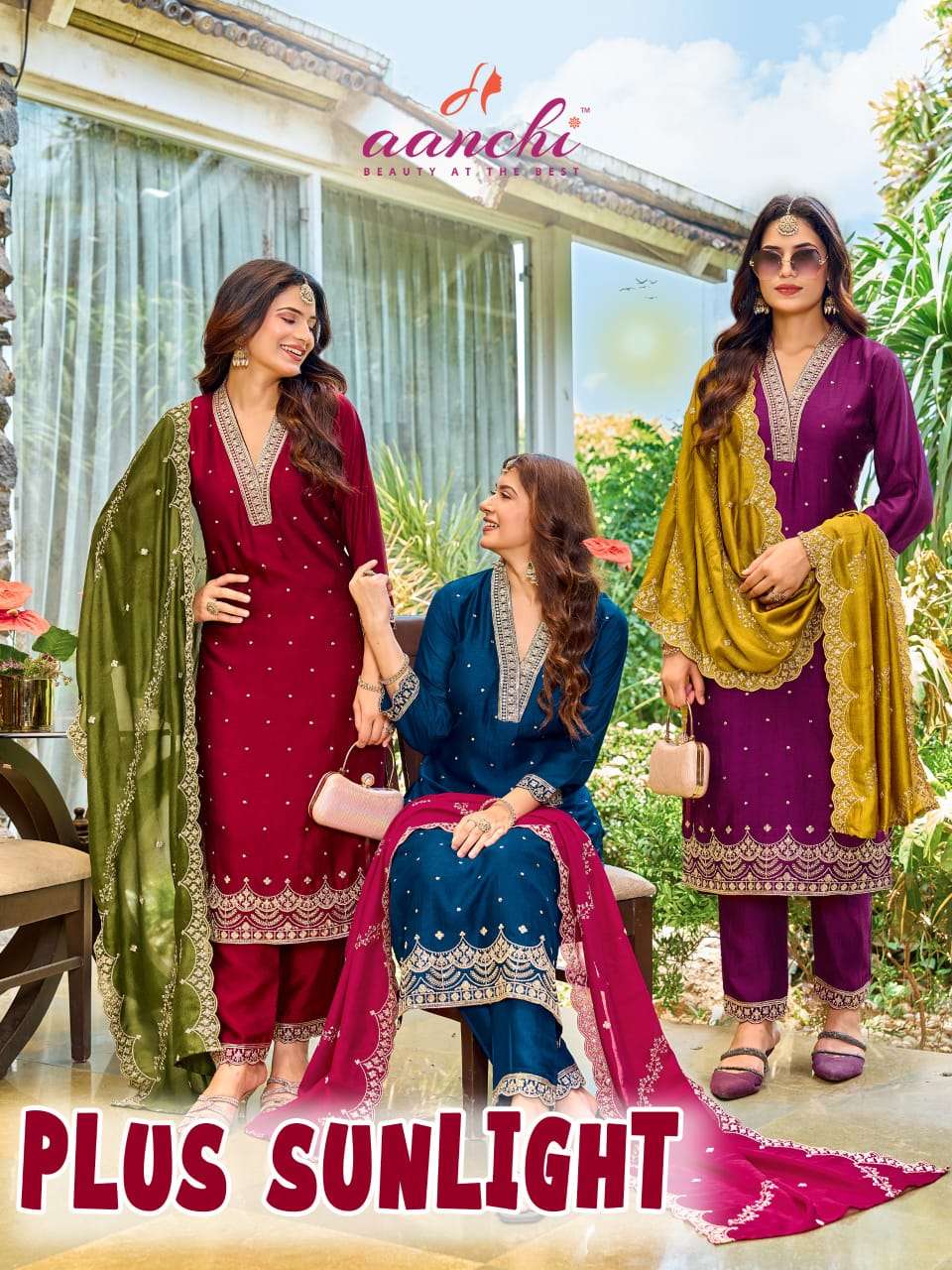 AANCHI PLUS SUNLIGHT VICHITRA SILK FABRIC SEQUENCE SALWAR KA...