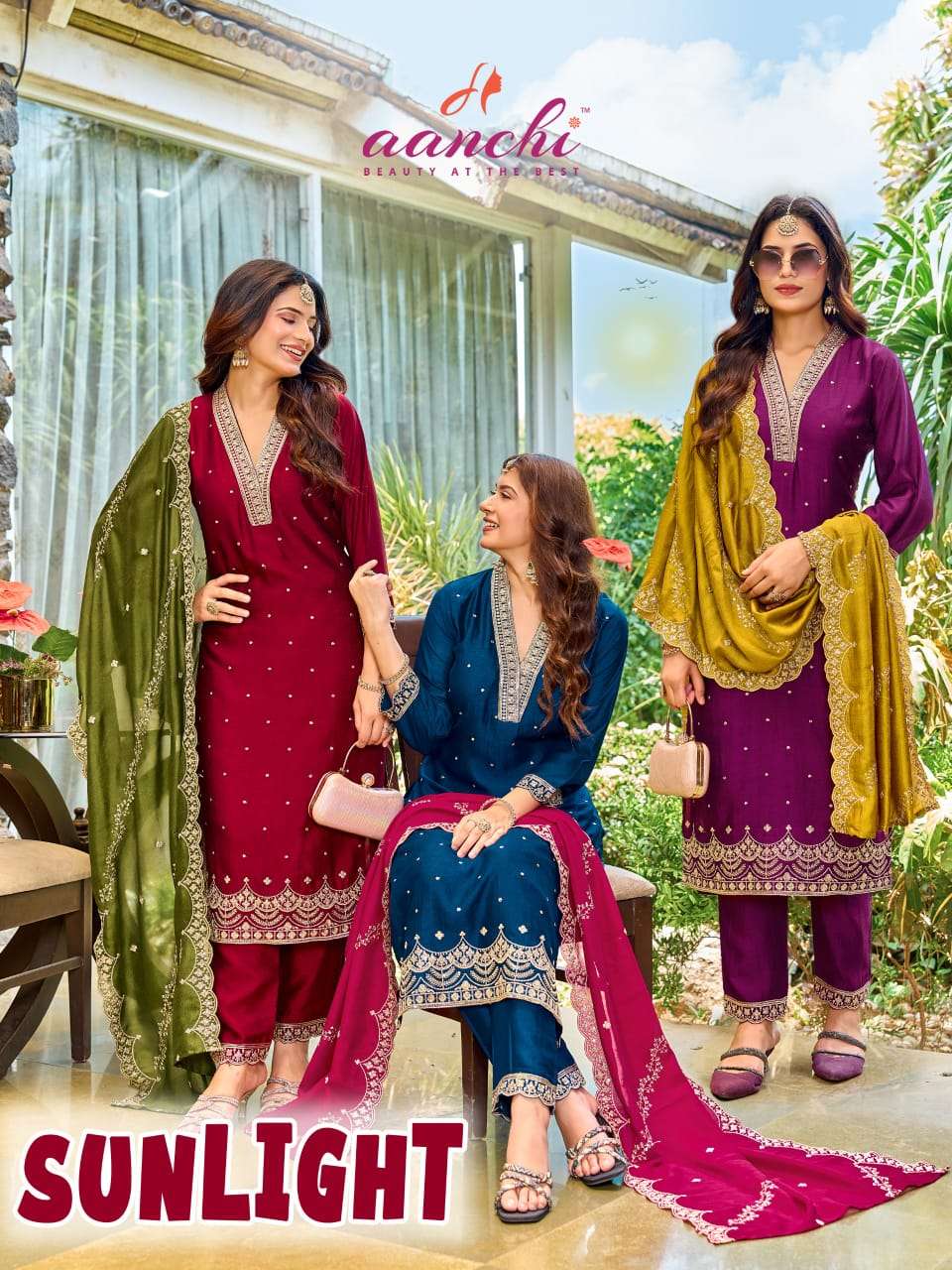 AANCHI SUNLIGHT VICHITRA SILK SALWAR KAMEEZ CONTRAST DUPATTA...