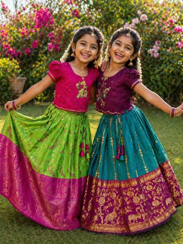 AARADHYA LOVE MONO SILK BLOUSE AND LEHENGA KIDS LIKE SOUTH L...