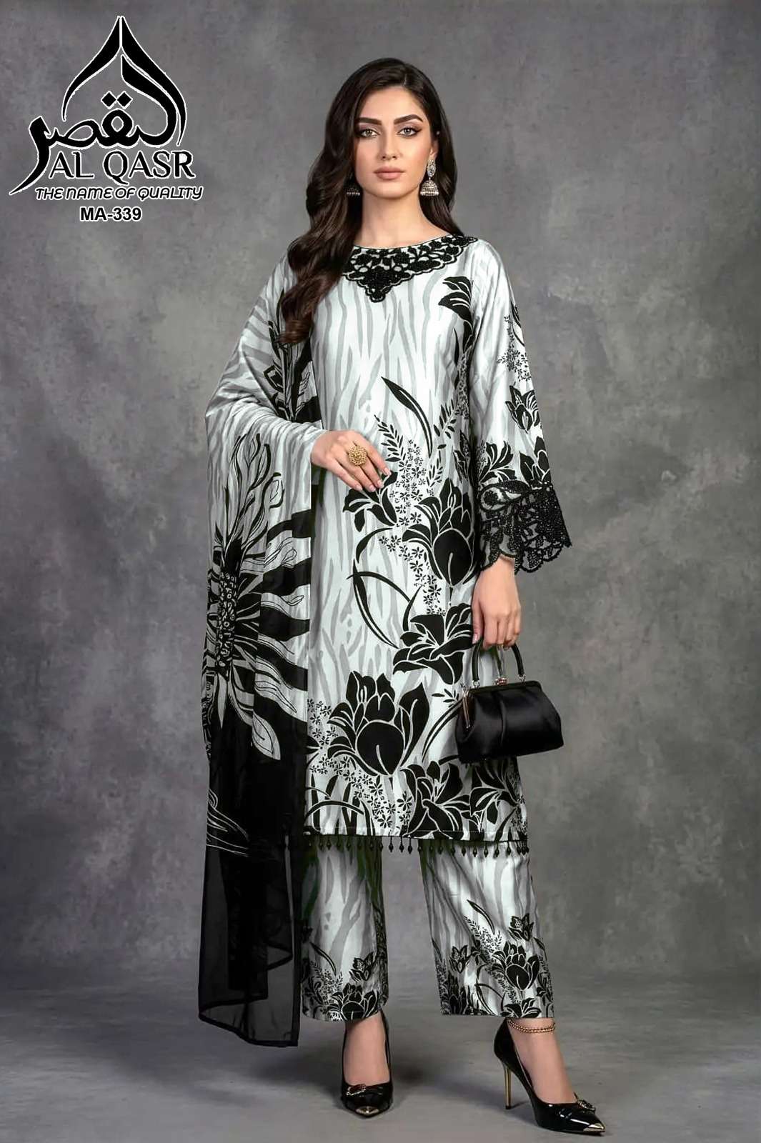 AL QASR 339 PAKISTANI BRAND SATIN WITH BEAUTIFUL WORK SUIT E...