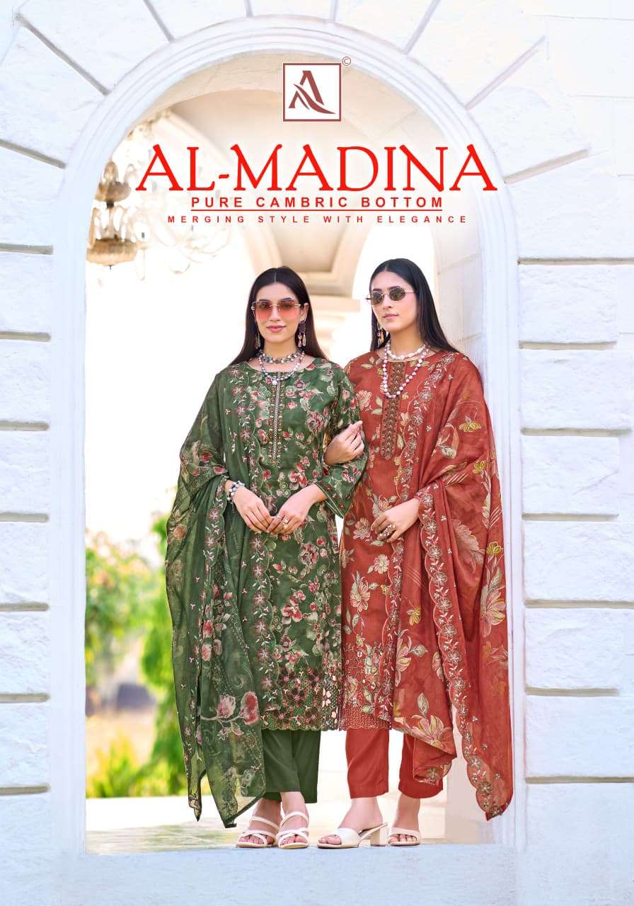 ALOK SUIT AL MADINA COTTON FOIL PRINT WITH FANCY DESIGN SALW...
