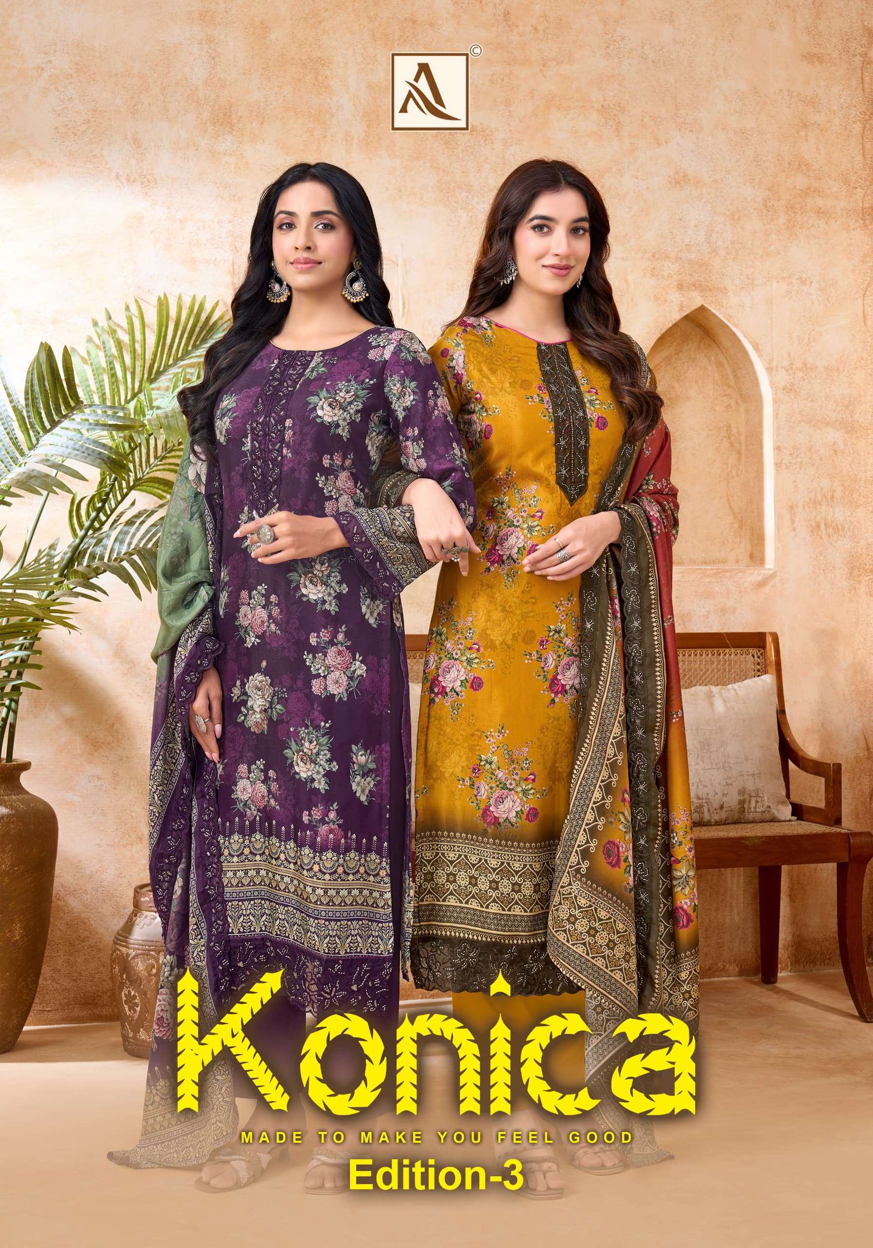 ALOK SUIT KONICA VOL 3 VISCOSE MASLIN FLOWER PRINT MATERIAL ...