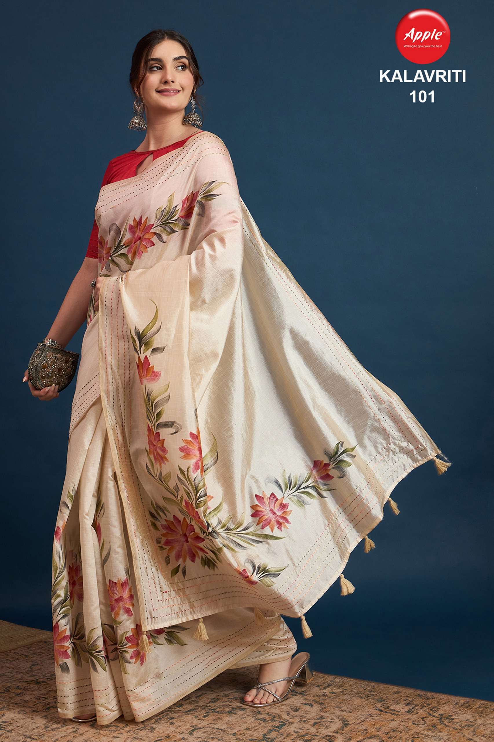 APPLE KALAVRITI VOL 1 SOFT ART TUSSER SILK FANCY FABRIC WITH...