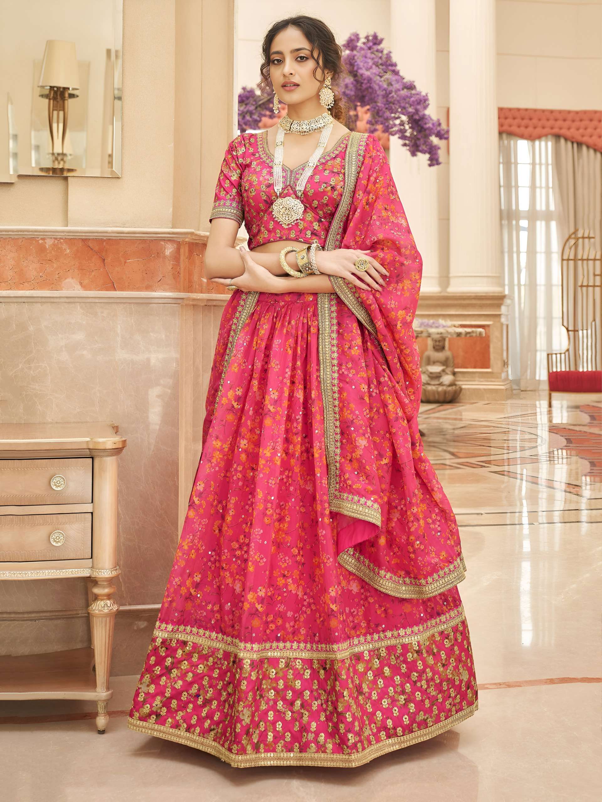 beautiful and Bright rani pink colour with soft Organza fanc...