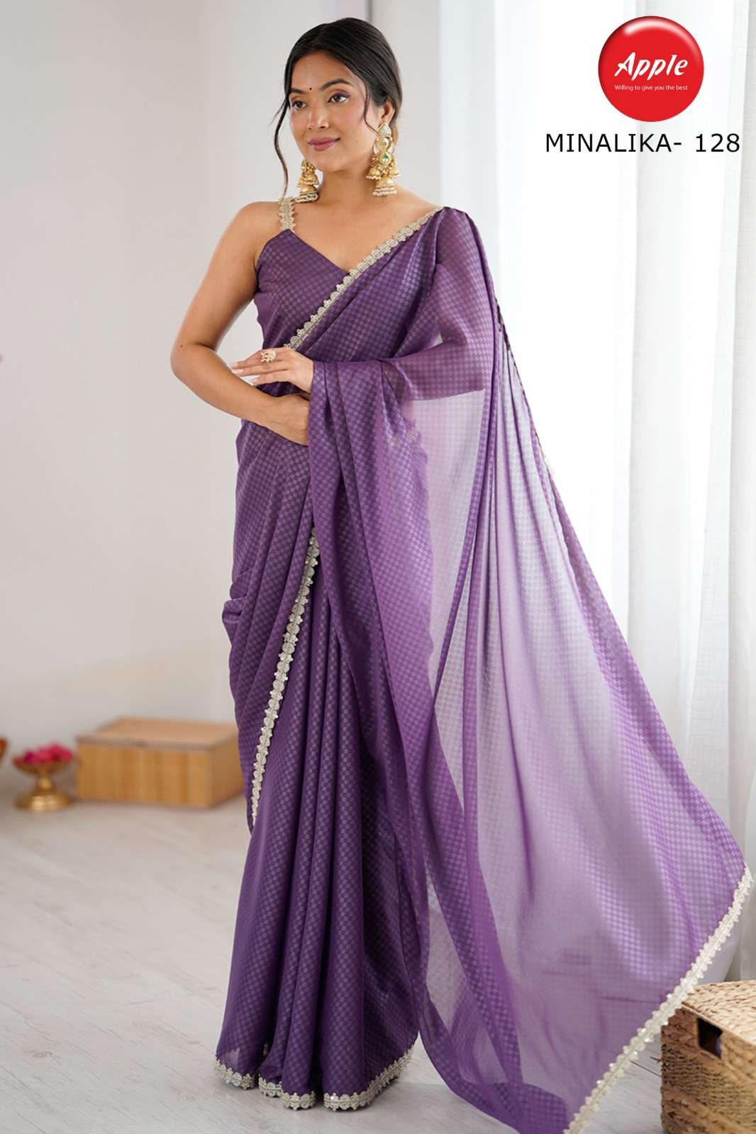 BEAUTIFUL APPLE MINALIKA 128 SATIN FANTASTIC FABRIC ON PARTY...