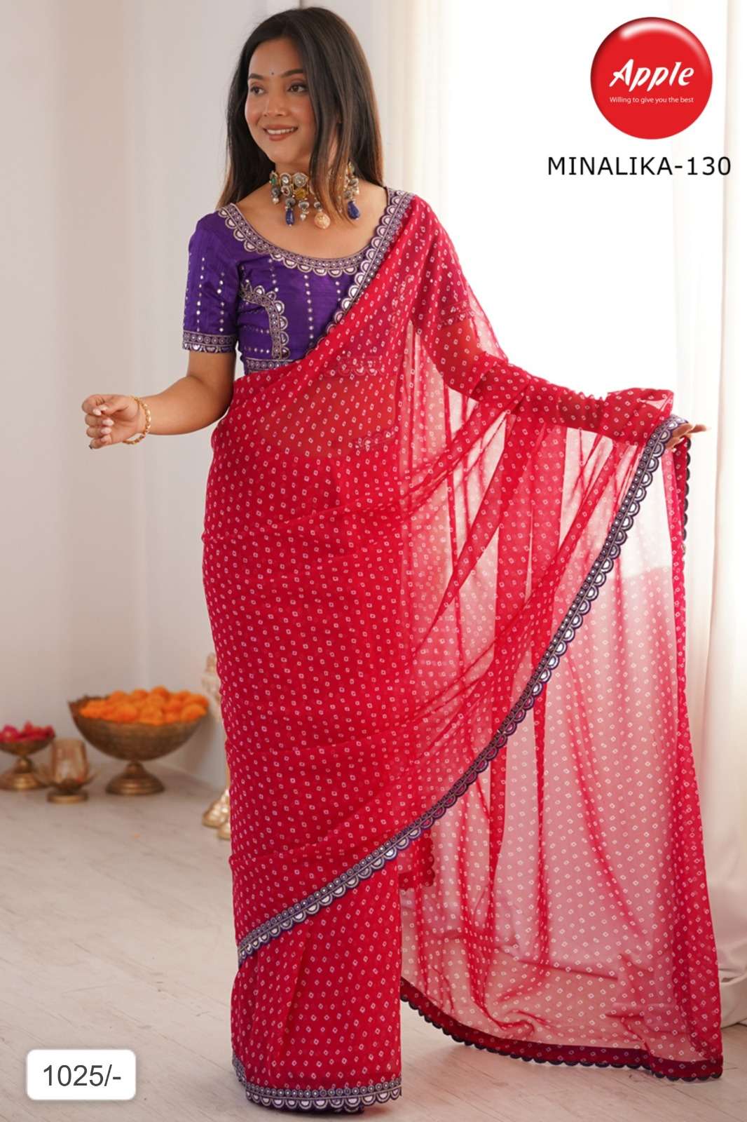 BEAUTIFUL APPLE MINALIKA 130 SUPER SOFT GEORGETTE SILK BLEND...