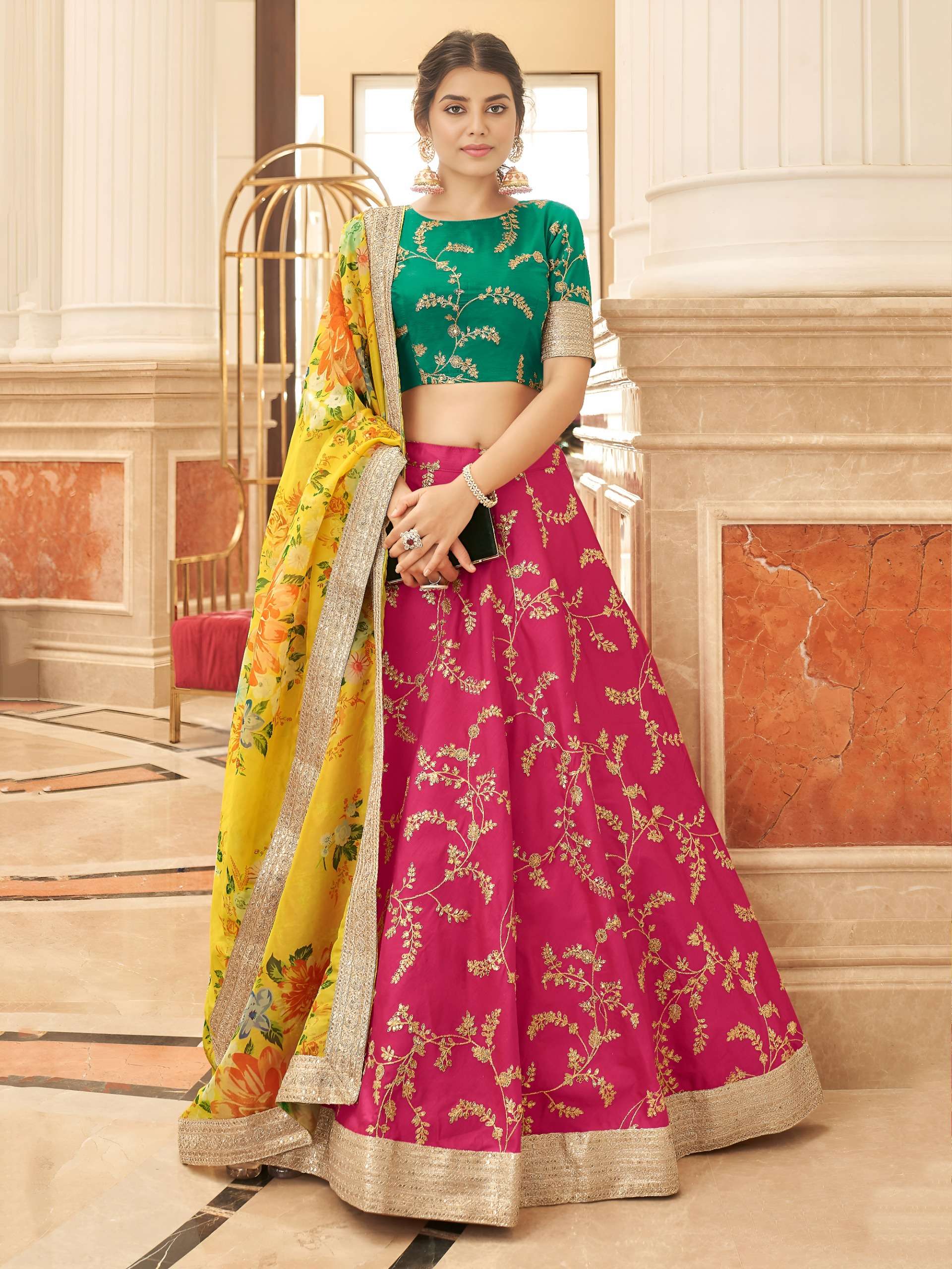 Beautiful Green & Rani Pink fancy and elegant colour Classic...