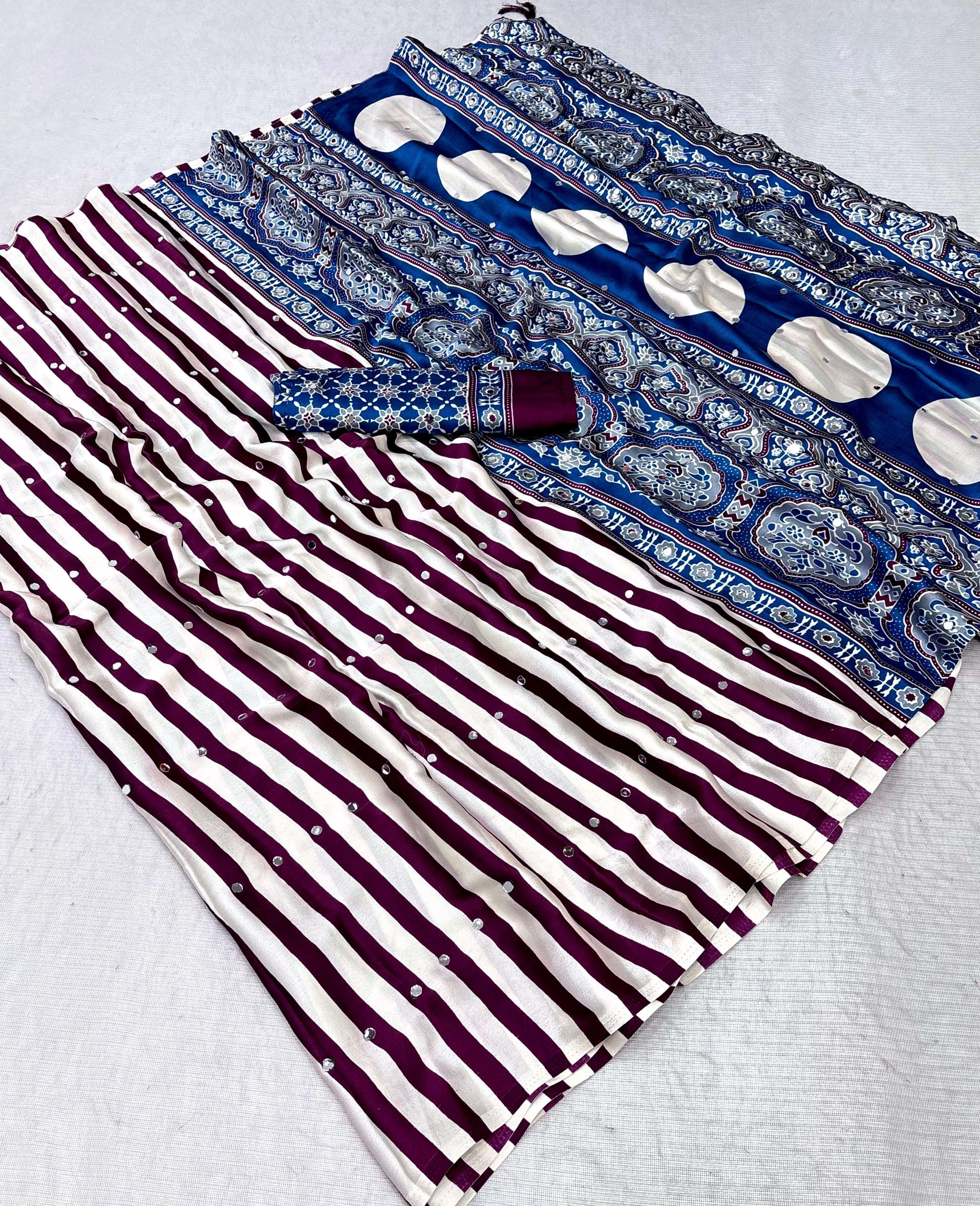 beautiful Japan satin Fancy and simple line design on saree ...
