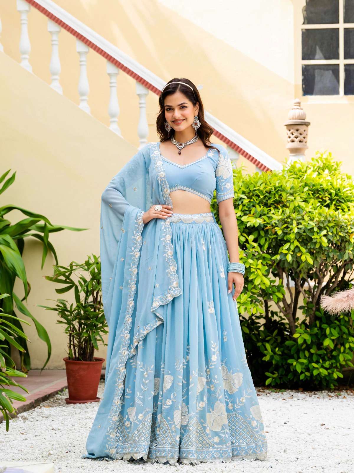 beautiful light blue elegant colour  soft and pure Faux Geor...