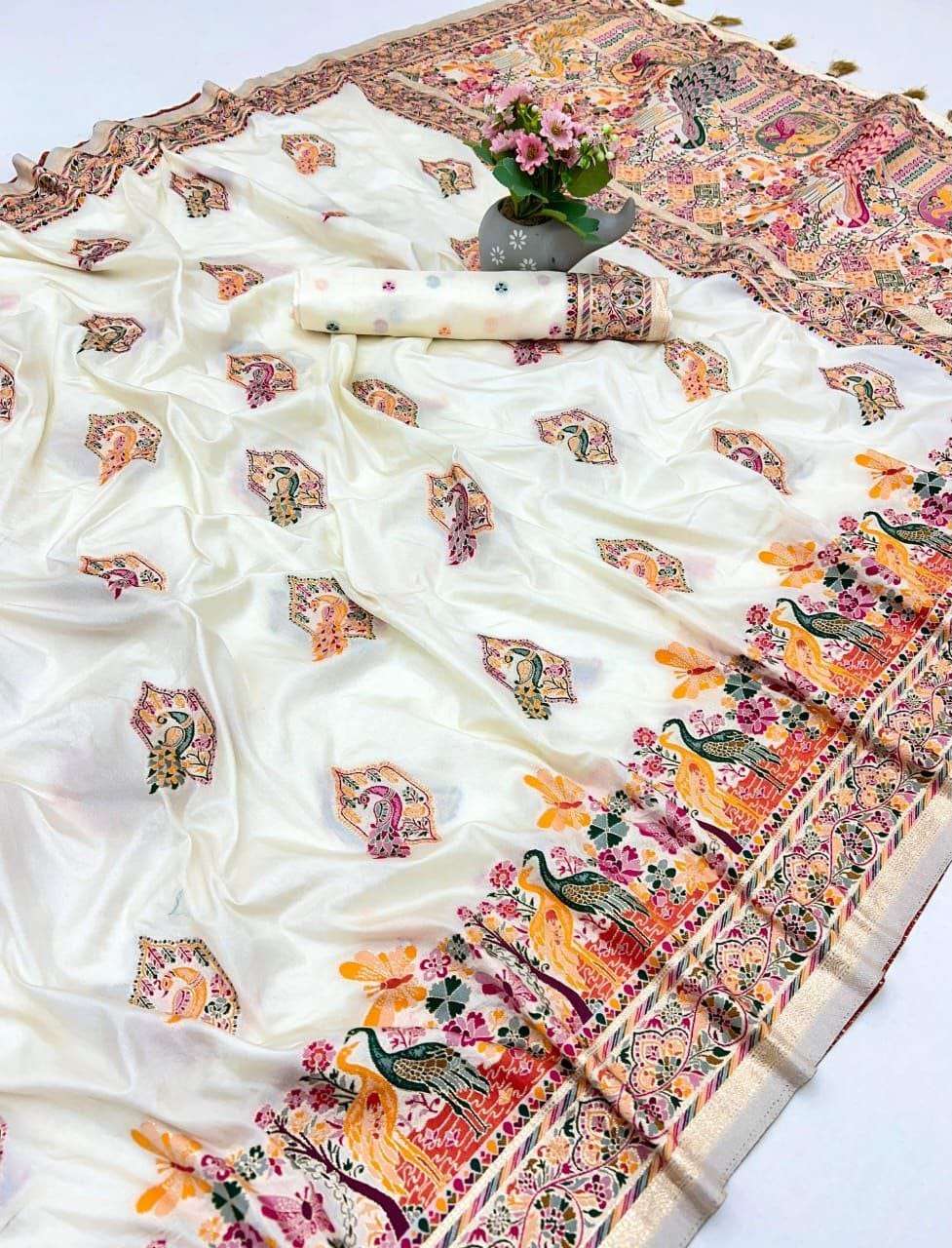  beautiful Pashmina Silk Kashmiri fabric with meenakari coll...