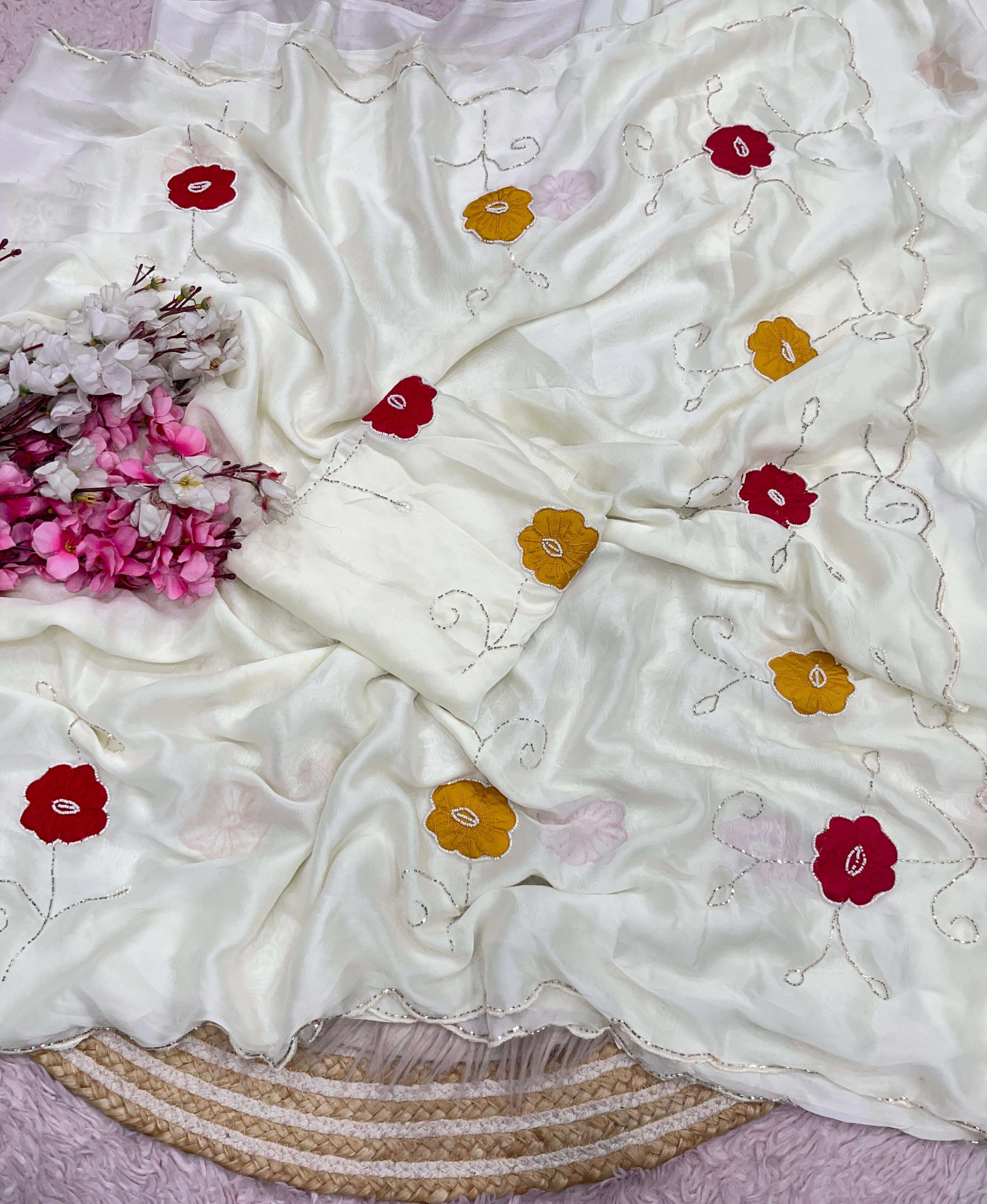 beautiful Rangoli fancy silk fabric with beautiful flower ha...