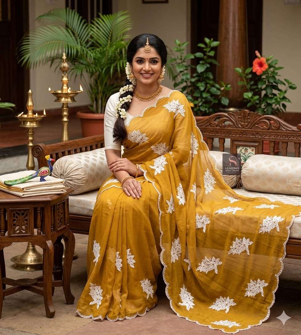 beautiful Rangoli silk fabric With flower design Sequence an...
