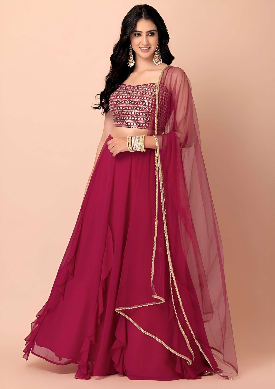 beautiful Rani Pink Ruffle and classic colour with elegant g...