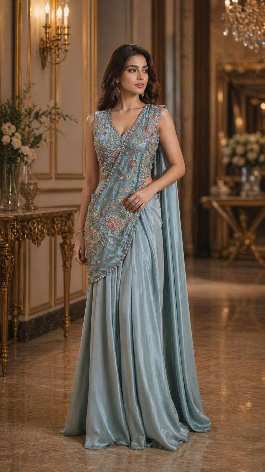 BEAUTIFUL SATTIN FANCY FABRIC IN READY TO WEAR STYLE SAREE R...