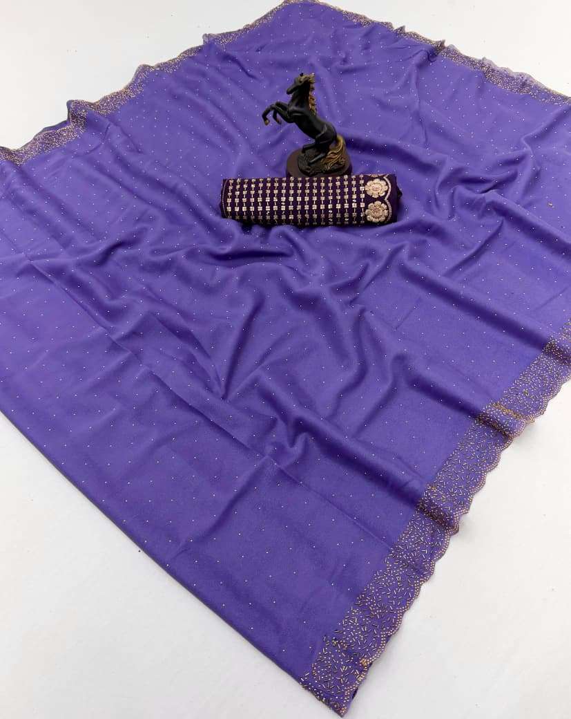 Beautiful Star Georgette fancy fabric with elegant stone on ...