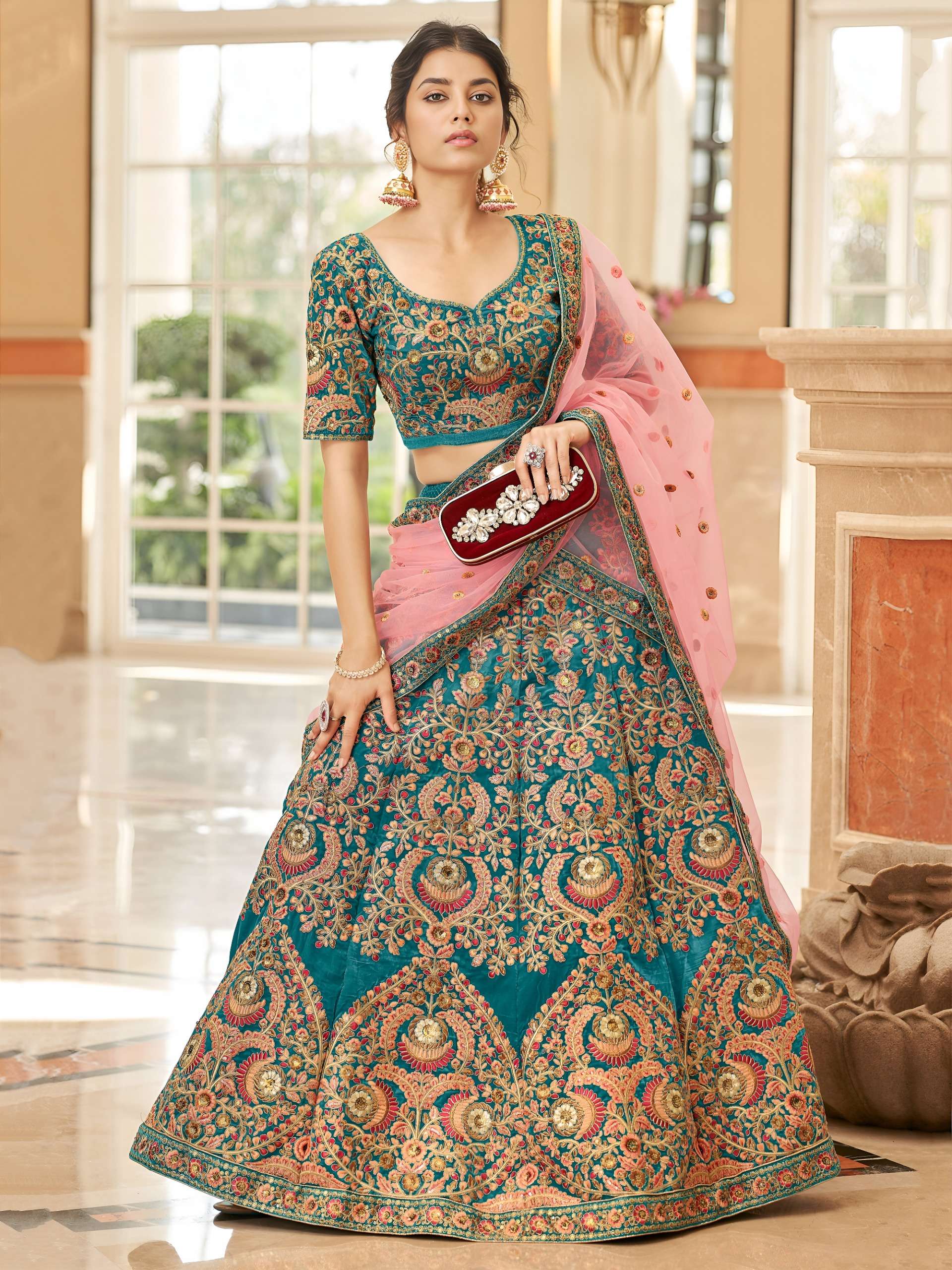  beautiful Teal Velvet elegant colour Bridal wear with rich ...