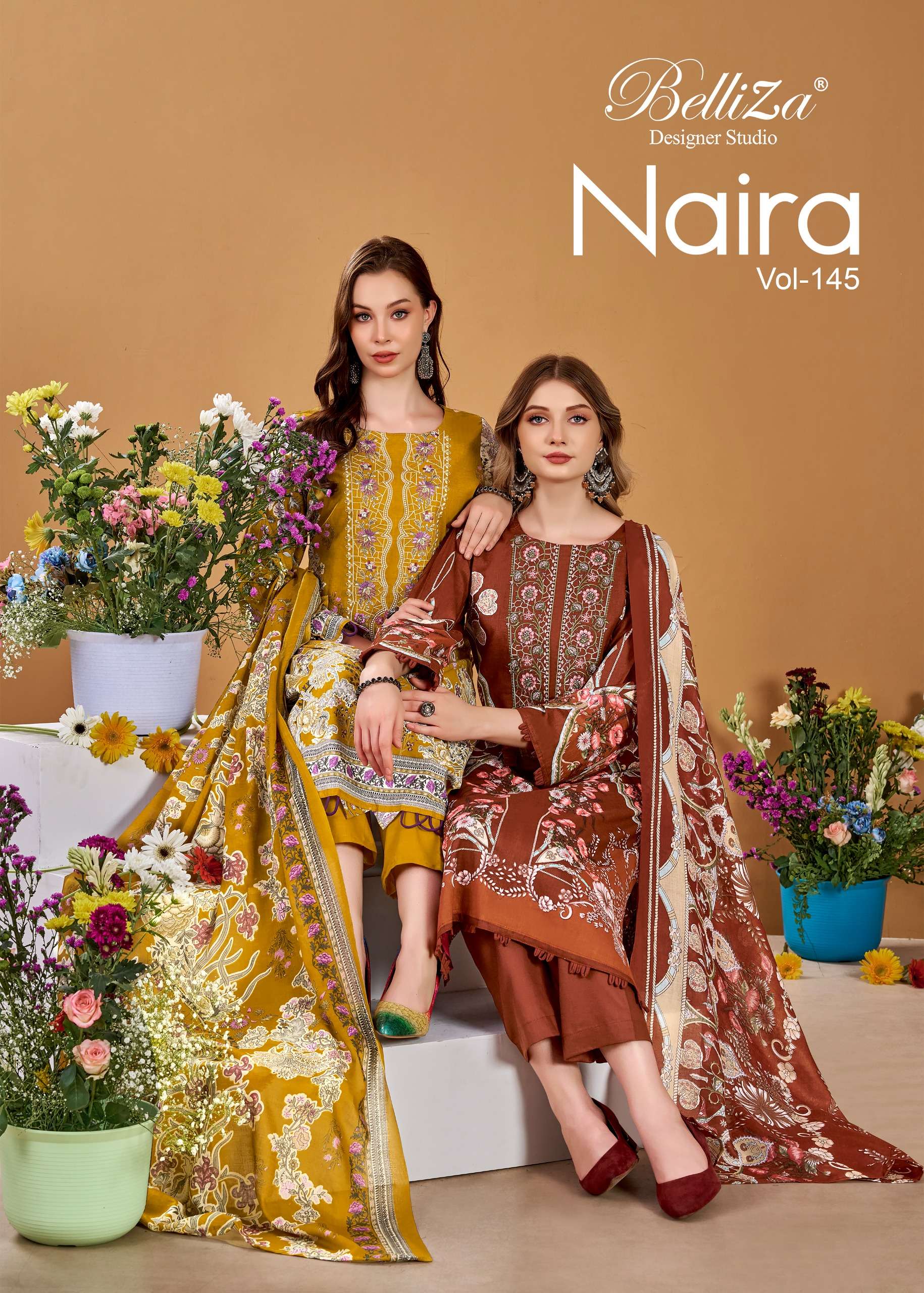 BELLIZA DESIGNER STUDIO NAIRA VOL 145 COTTON FABRIC MULTI PR...