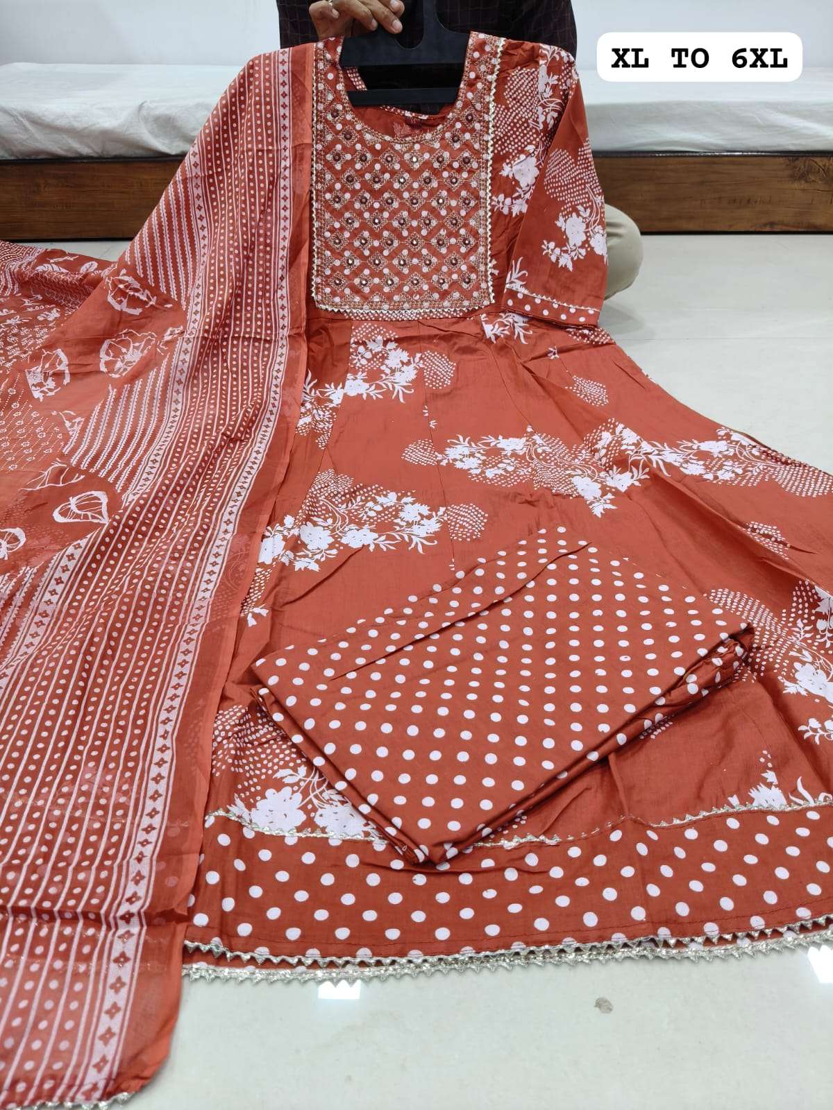 BOUTIQUE COTTON ANARKALI KURTI PENT DUPPATA SET FOR WOMEN RE...