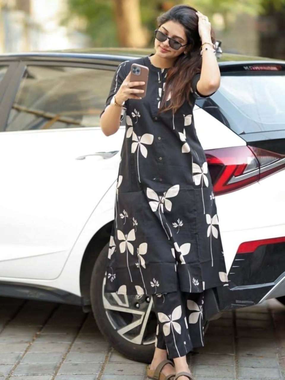BRAND BLACK COLOR DRESS WHITE PRINT CORD SET WHOLESALER 