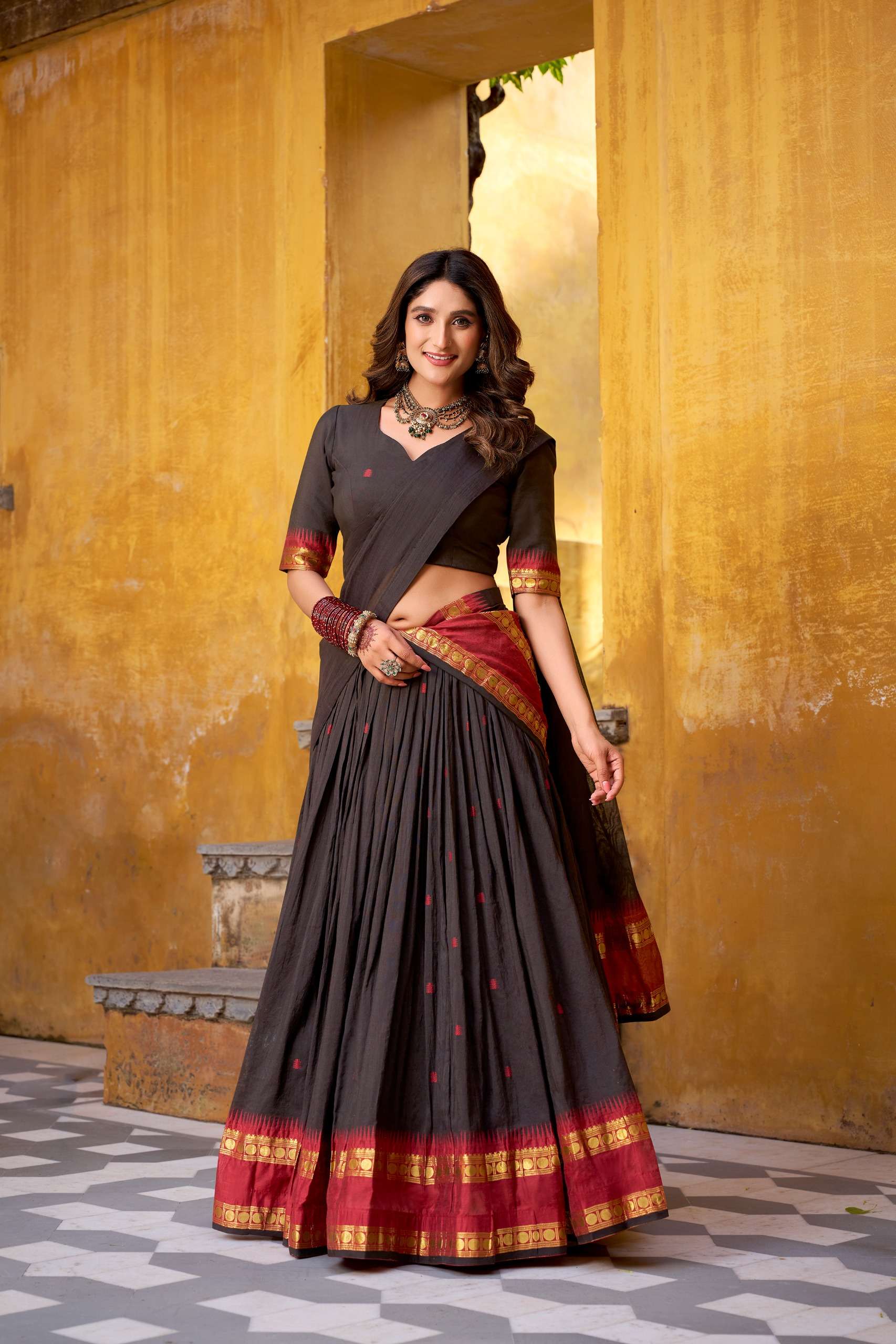  Chanderi cotton fancy fabric with half saree lehenga choli...