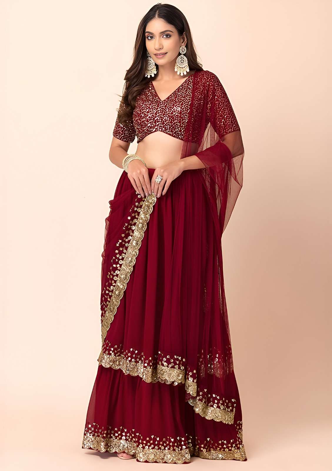  Deep and elegant Red colour Georgette soft fabric Party Wea...