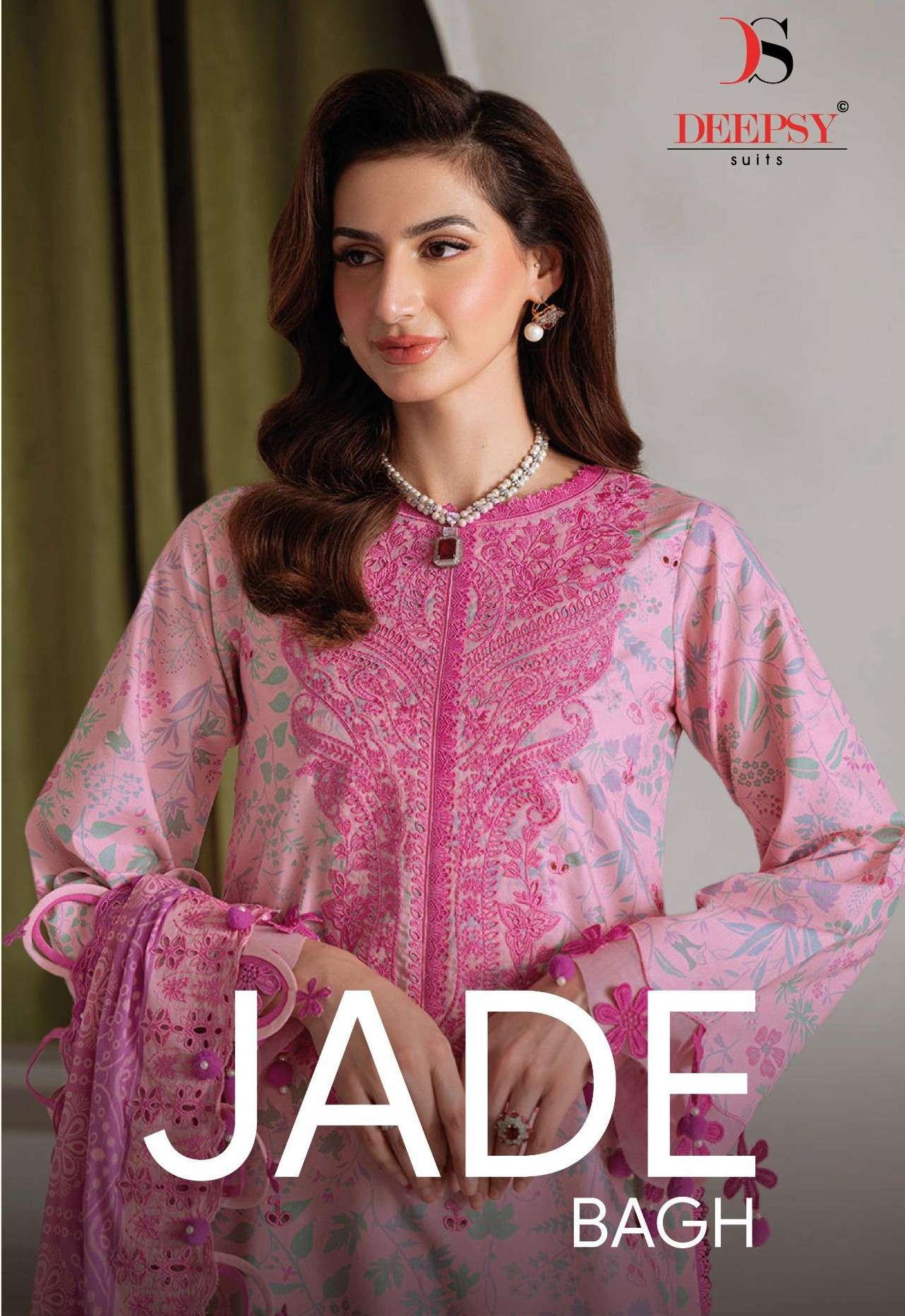 DEEPSY SUITS JADE BAAGH COTTON PRINT WITH SELF EMBROIDERY SA...