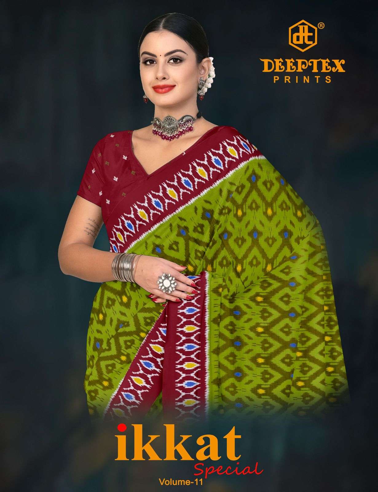 DEEPTEX IKKAT SPECIAL VOL 11 HEAVY COTTON PRINT SAREE SIMPLE...