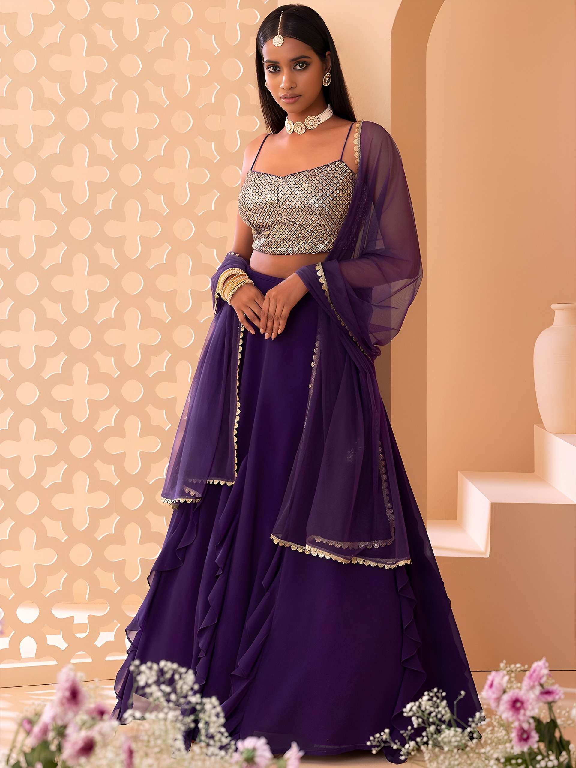  Designer and regal Purple colour with iconic Sequins Work o...