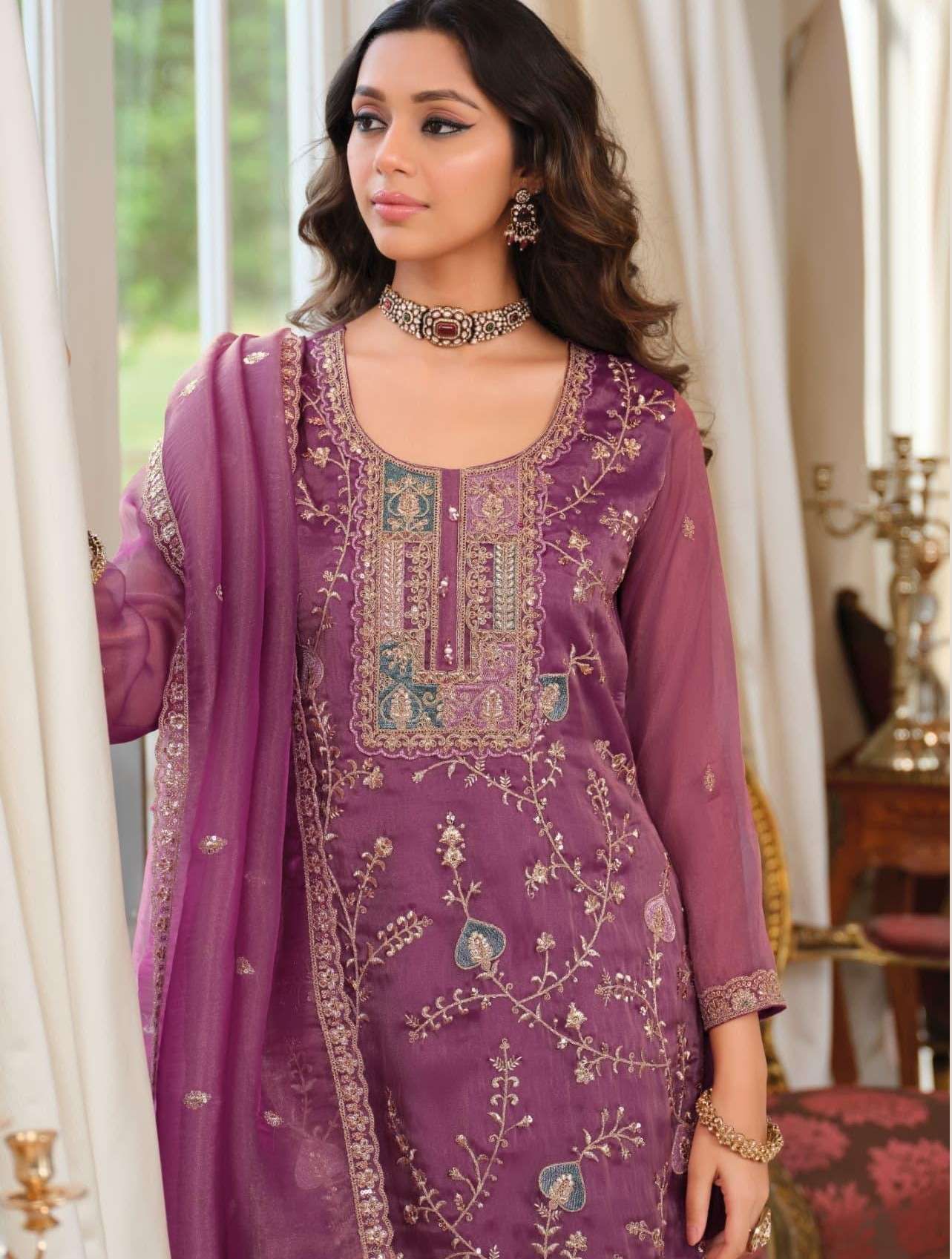 EBA NADIA SIMER WITH HEAVY EMBROIDERY PAKISTANI PALAZZO DRES...