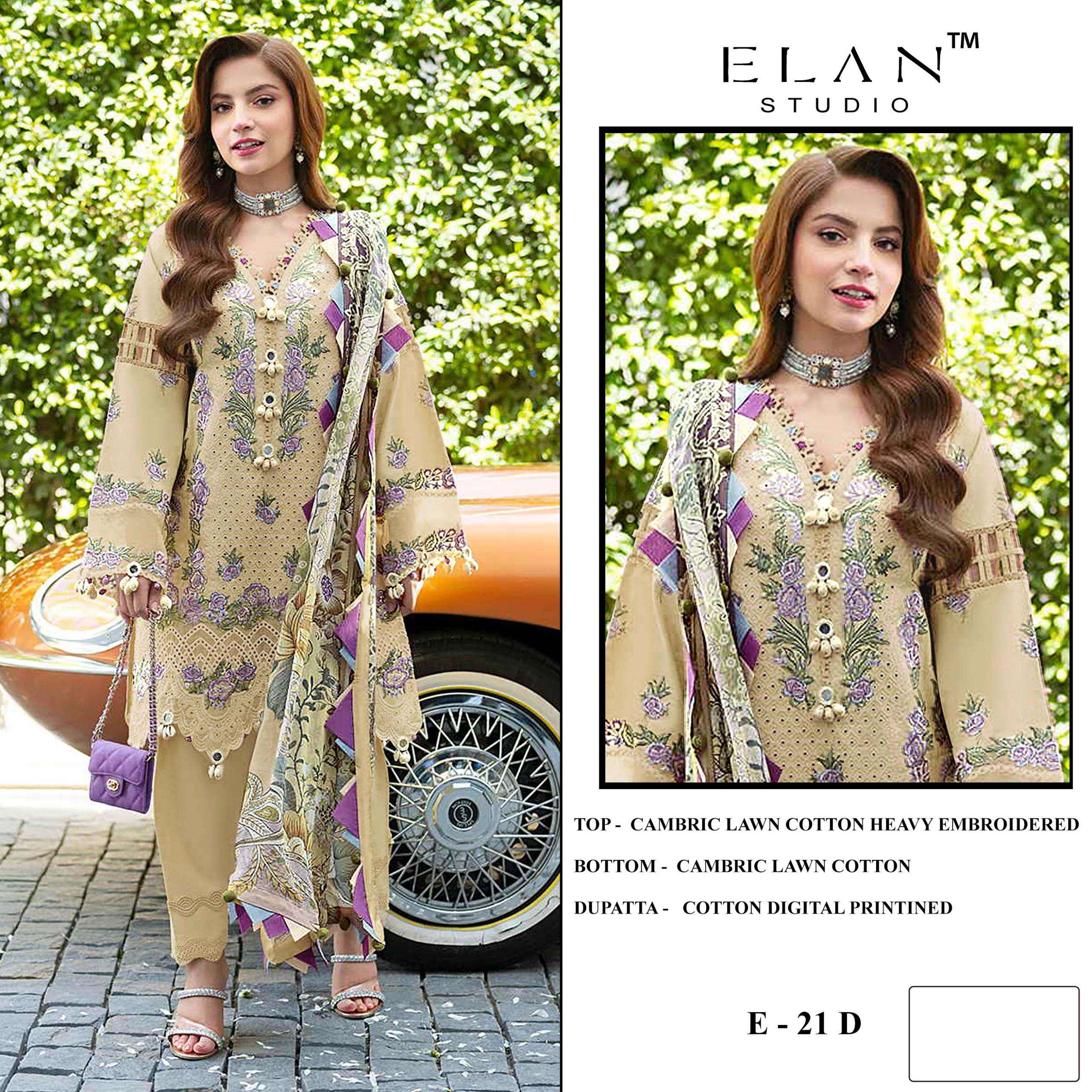 ELAN STUDIO E 21 CAMBRIC LAWN COTTON PAKISTANI FANCY DRESS T...