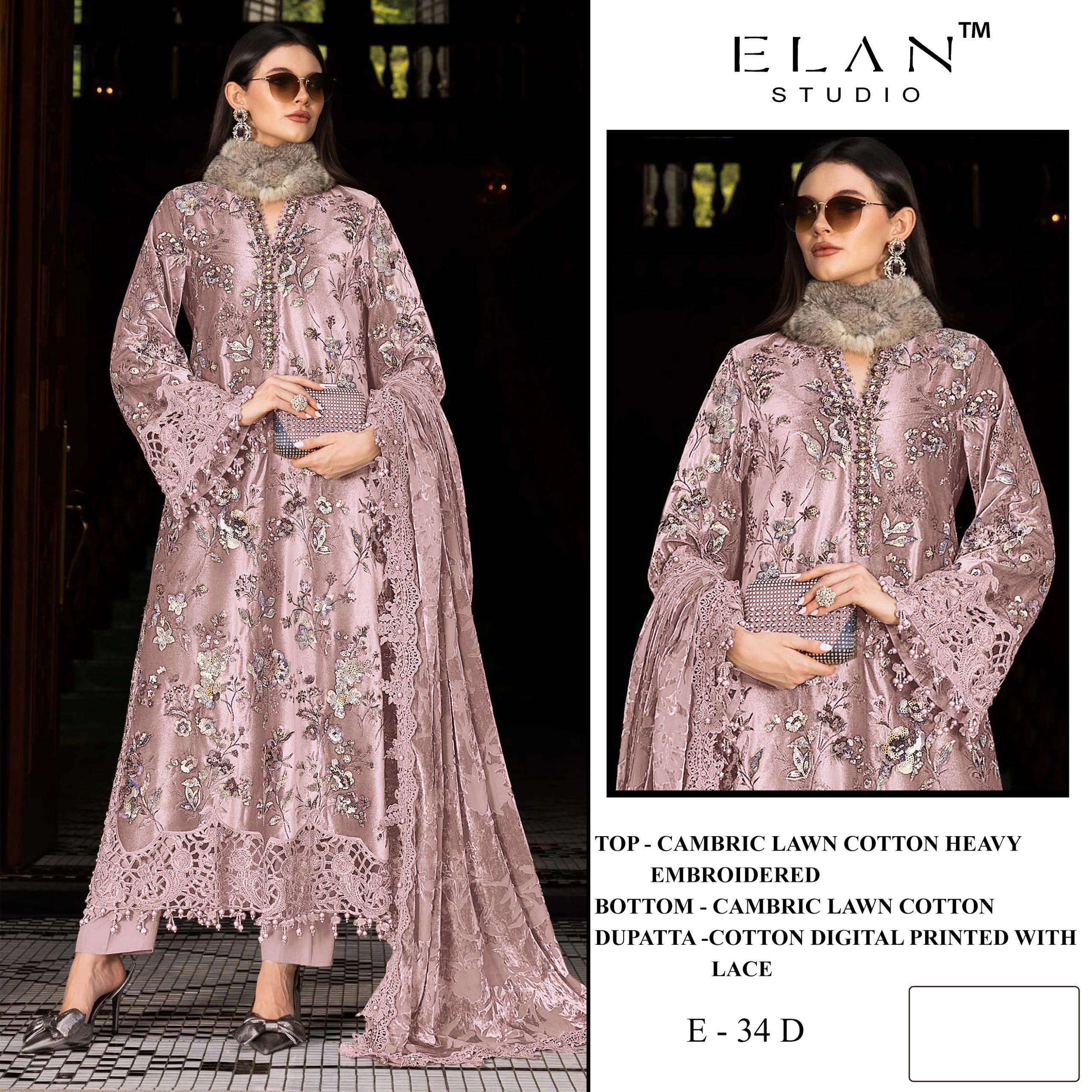 ELAN STUDIO E 34 CAMBRIC LAWN COTTON PAKISTANI LONG SUIT FUN...