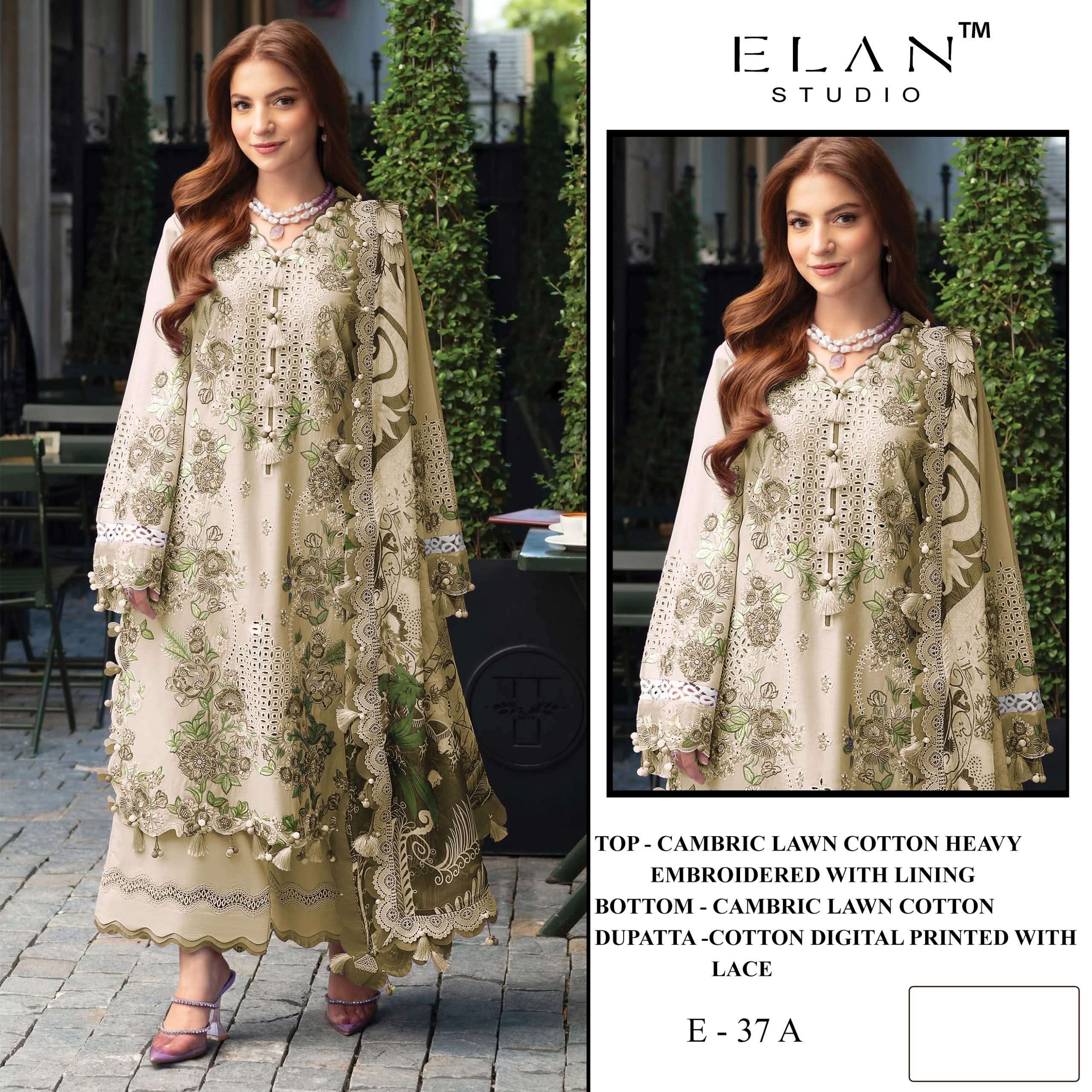 ELAN STUDIO E 37 LAWN COTTON HEAVY EMBROIDERED SALWAR KAMEEZ...