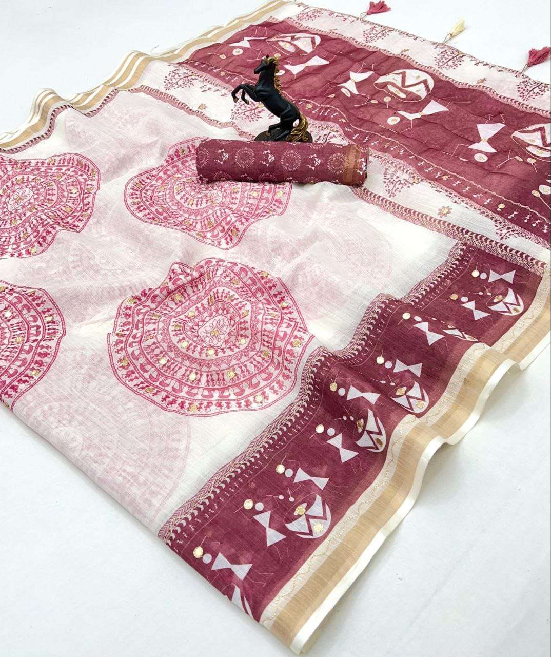 Elegant Ethnic Charm Pure and Original Linen fancy fabric w...