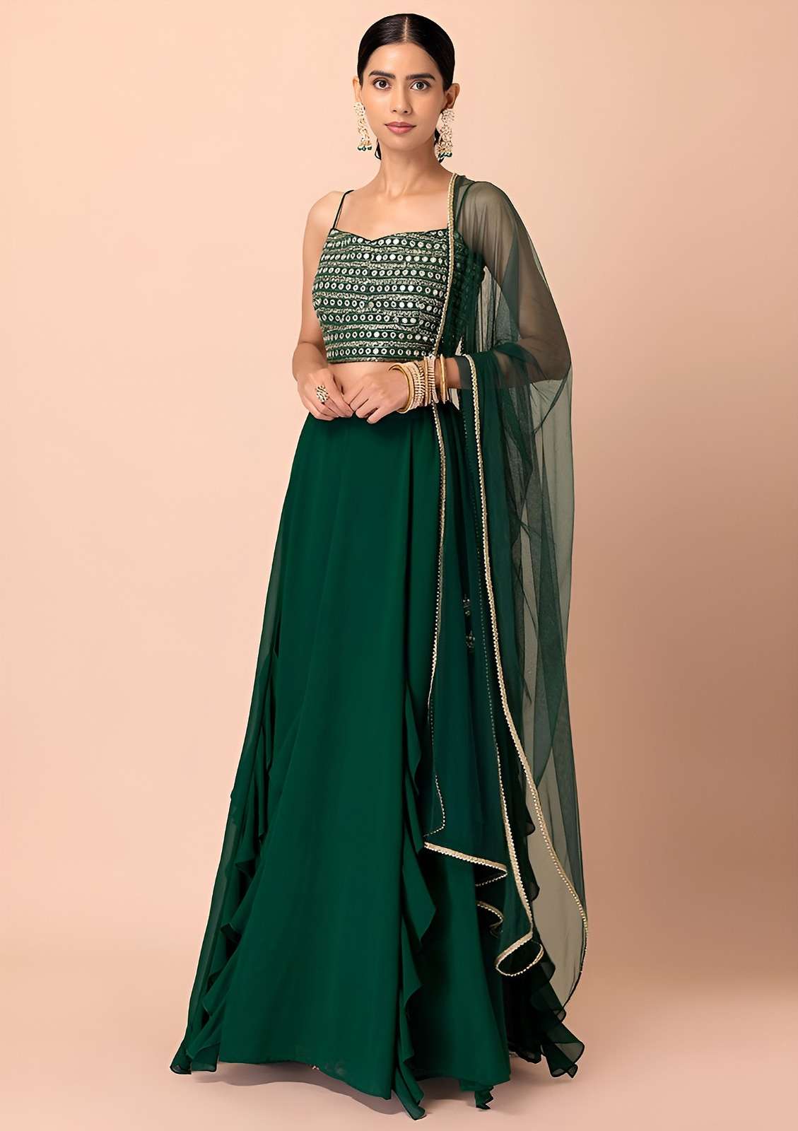 Emerald Green Colour Georgette fancy and classic fabric Ruff...
