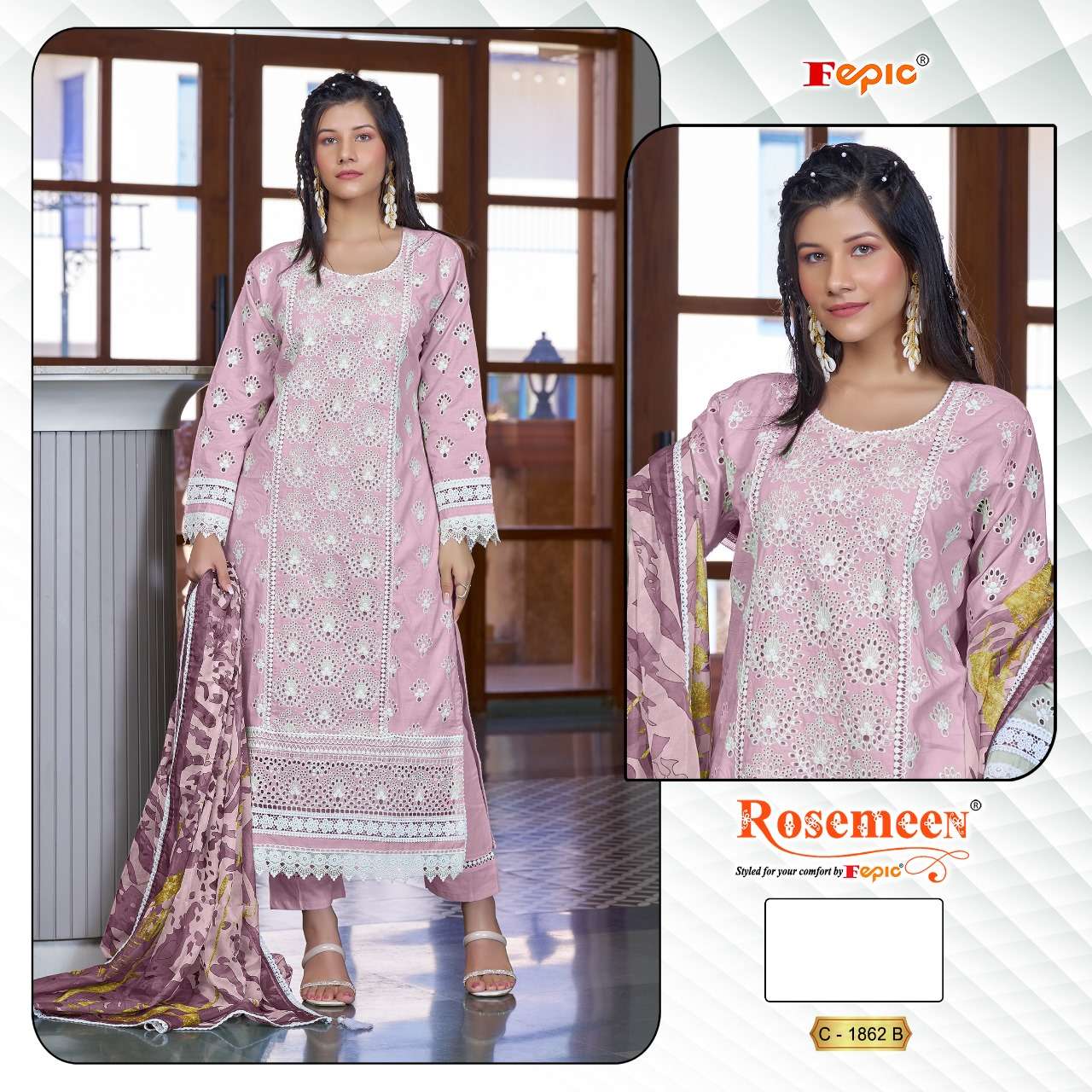 FEPIC ROSEMEEN 1862 COTTON HEAVY EMBROIDERED PAKISTANI TREND...
