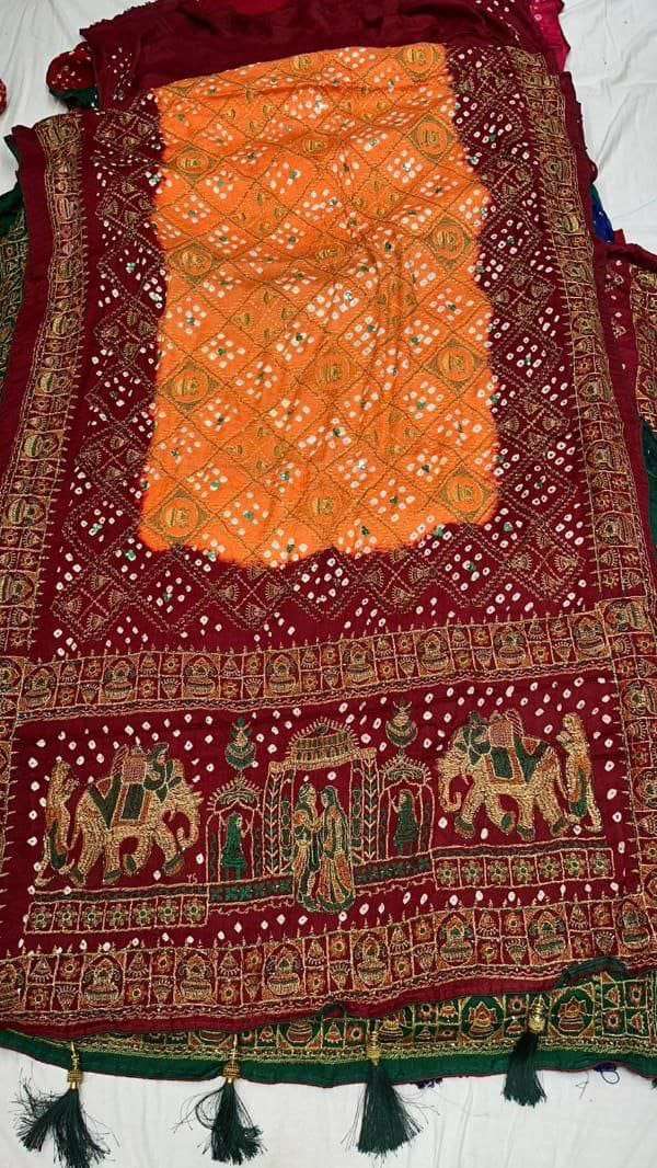 Gaji Silk fancy fabric with classic Bandhani print with Hand...