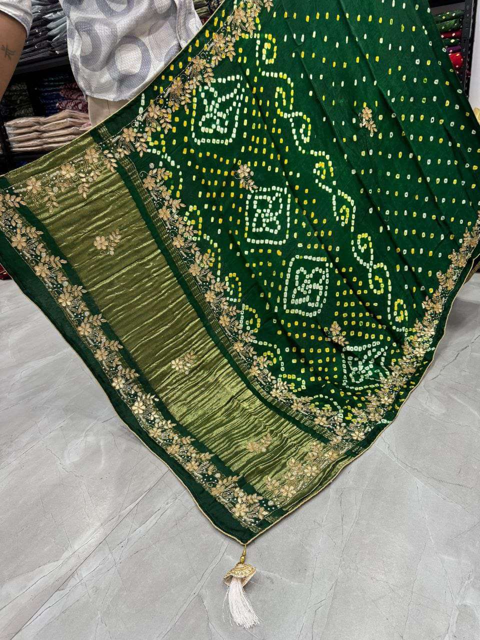 Gaji Silk Original and Bandhani With Gota Pati Hand Work Ban...
