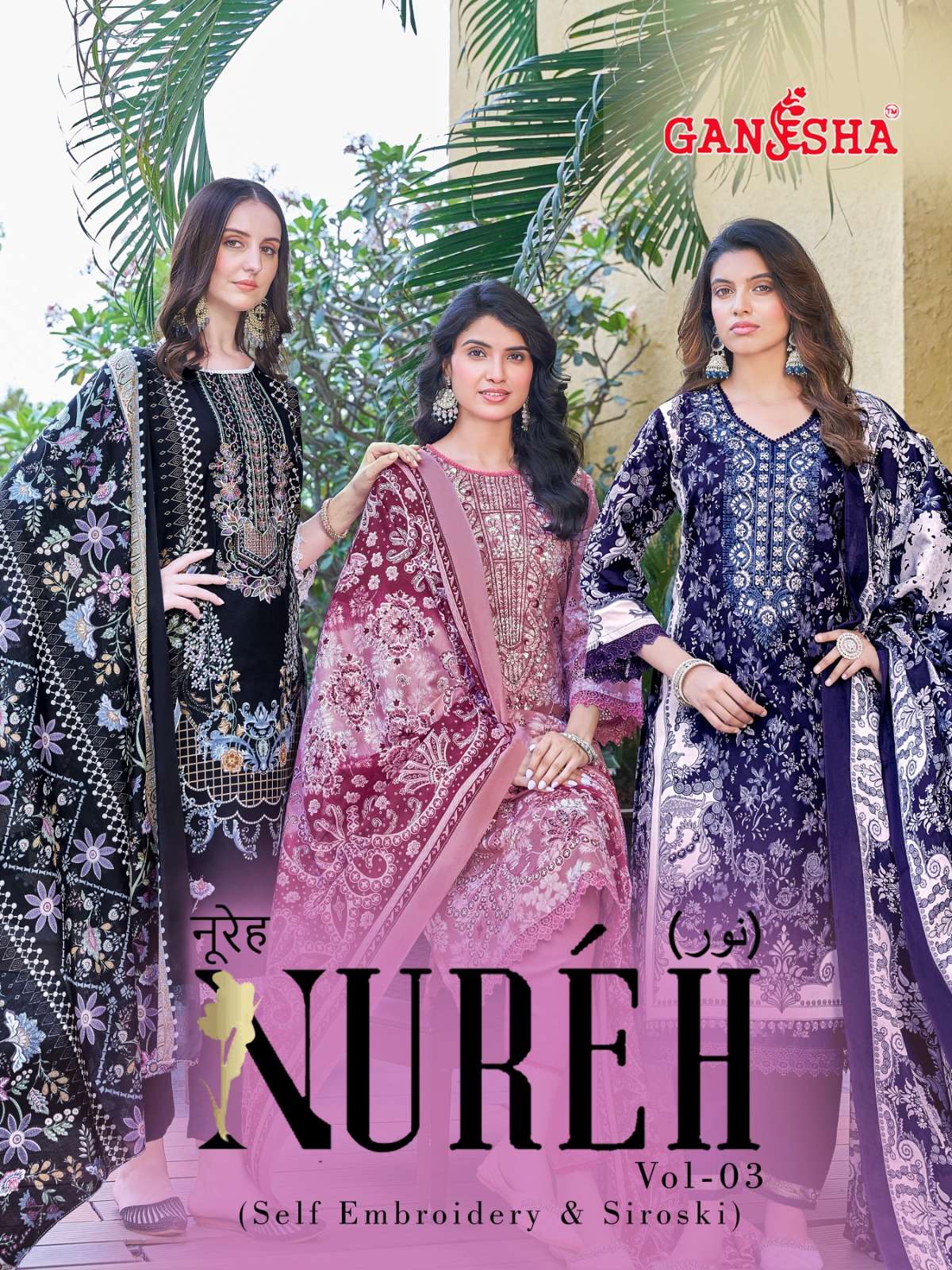 GANESHA NUREH VOL 3 RICH EMBROIDERED KARACHI DESIGNER SUIT F...