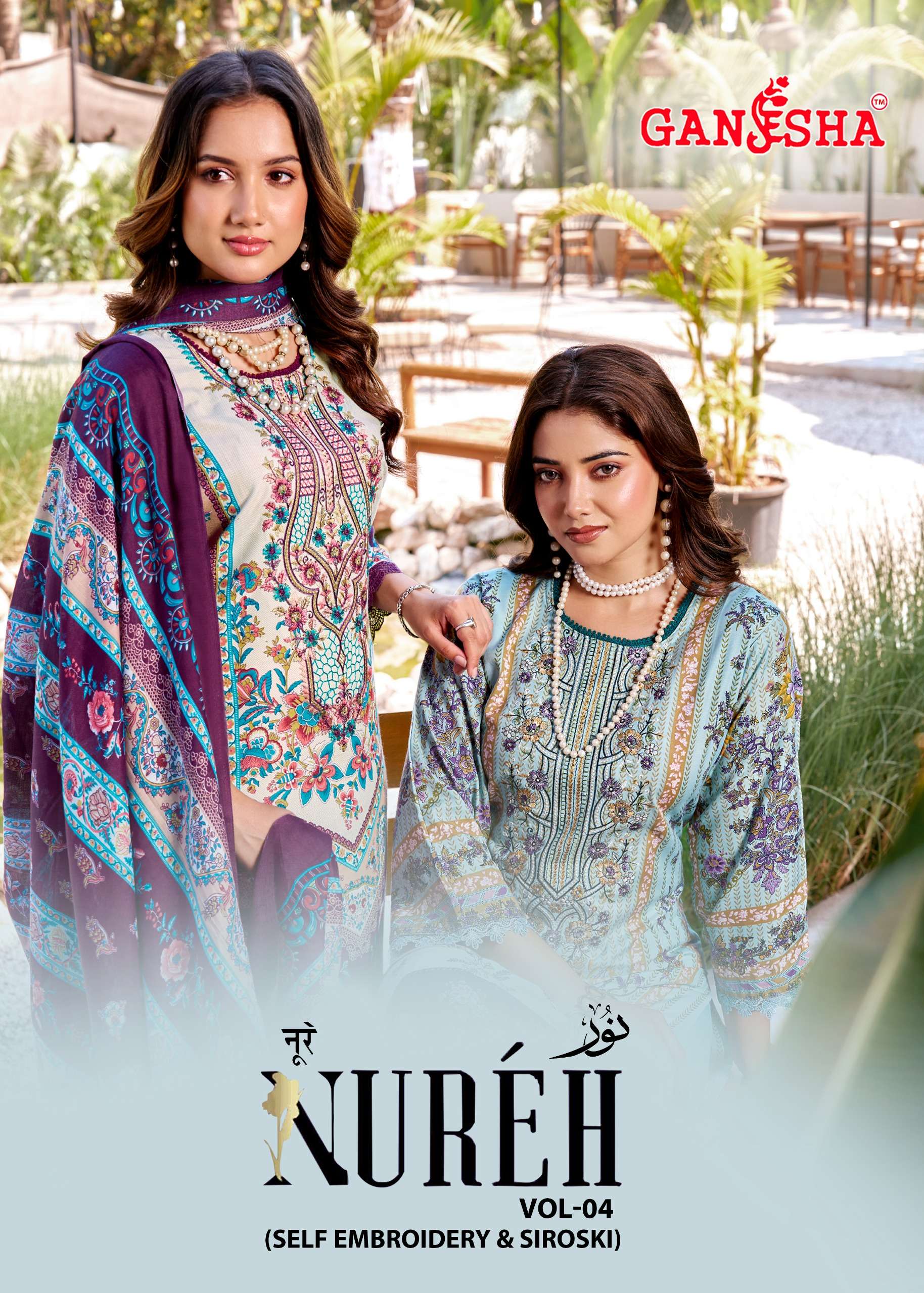 GANESHA NUREH VOL 4 COTTON RICH EMBROIDERED KARACHI DESIGNER...
