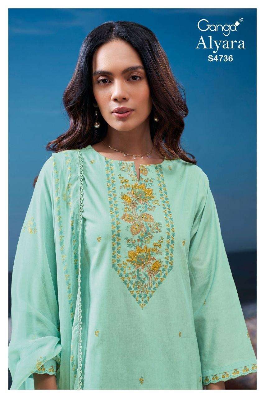 GANGA ALYARA 4736 COTTON PRINTED WITH HAND WORK SUIT TRADITI...