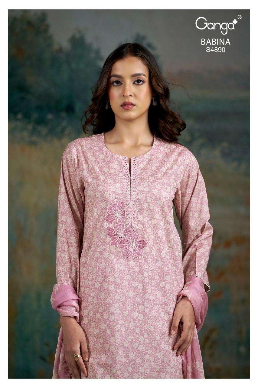 GANGA BABINA 4890 COTTON PRINTED WITH SCHIFFLI EMBROIDERY DR...