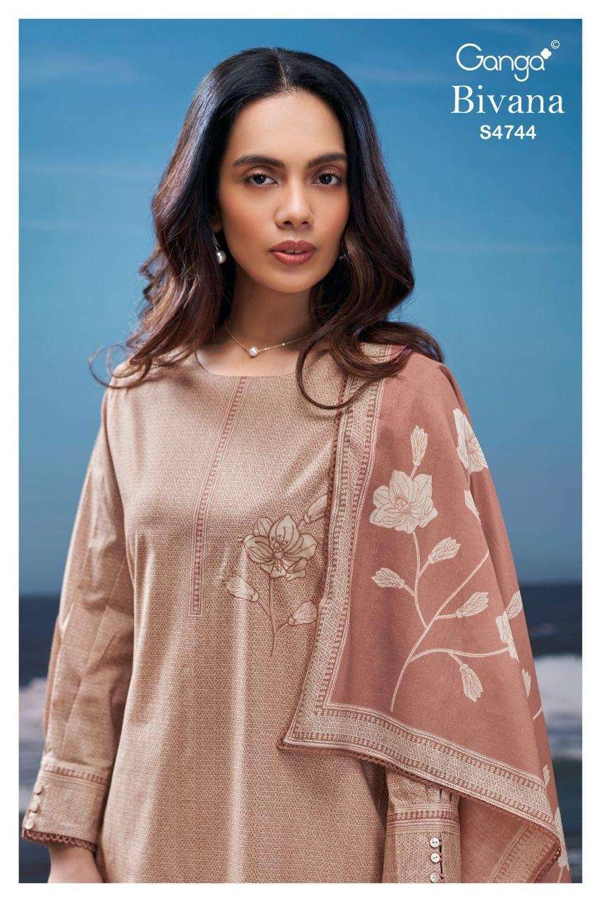 GANGA BIVANA 4744 COTTON PRINTED WITH HAND EMBROIDERY SALWAR...
