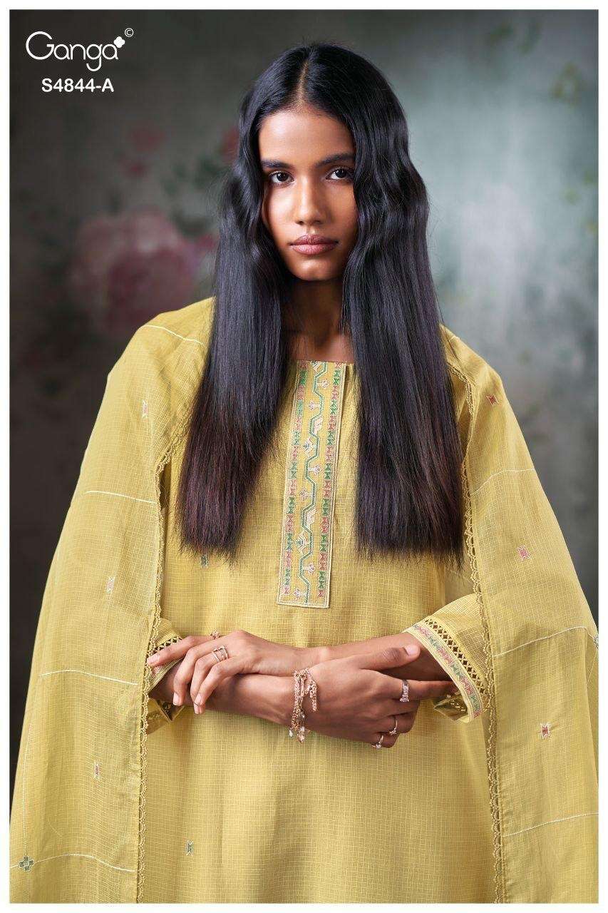 GANGA CAASKA 4844 BEMBERG KOTA SOLID COLOR DESIGNER SUIT CAT...