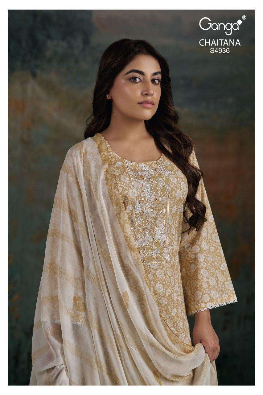 GANGA CHAITANA 4936 PREMIUM COTTON SCHIFFLI EMBROIDERY PAKIS...