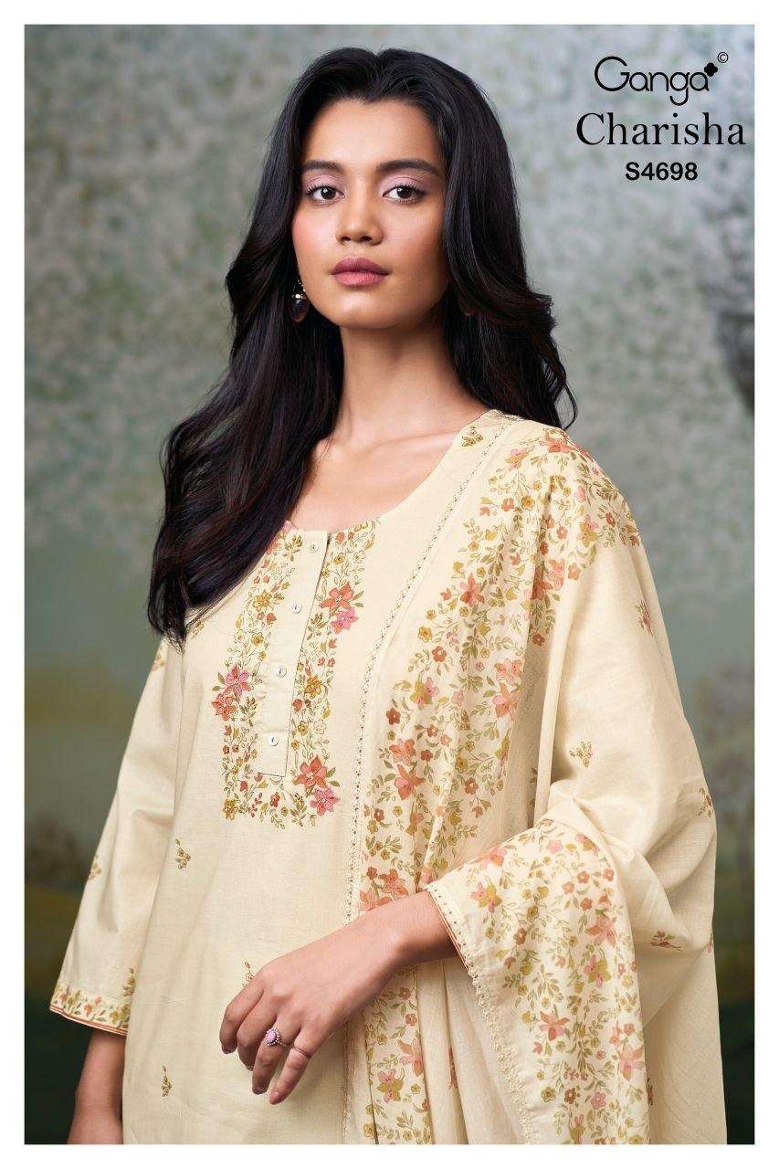 GANGA CHARISHA 4698 COTTON PRINTED WITH HAND WORK SUIT TO BR...