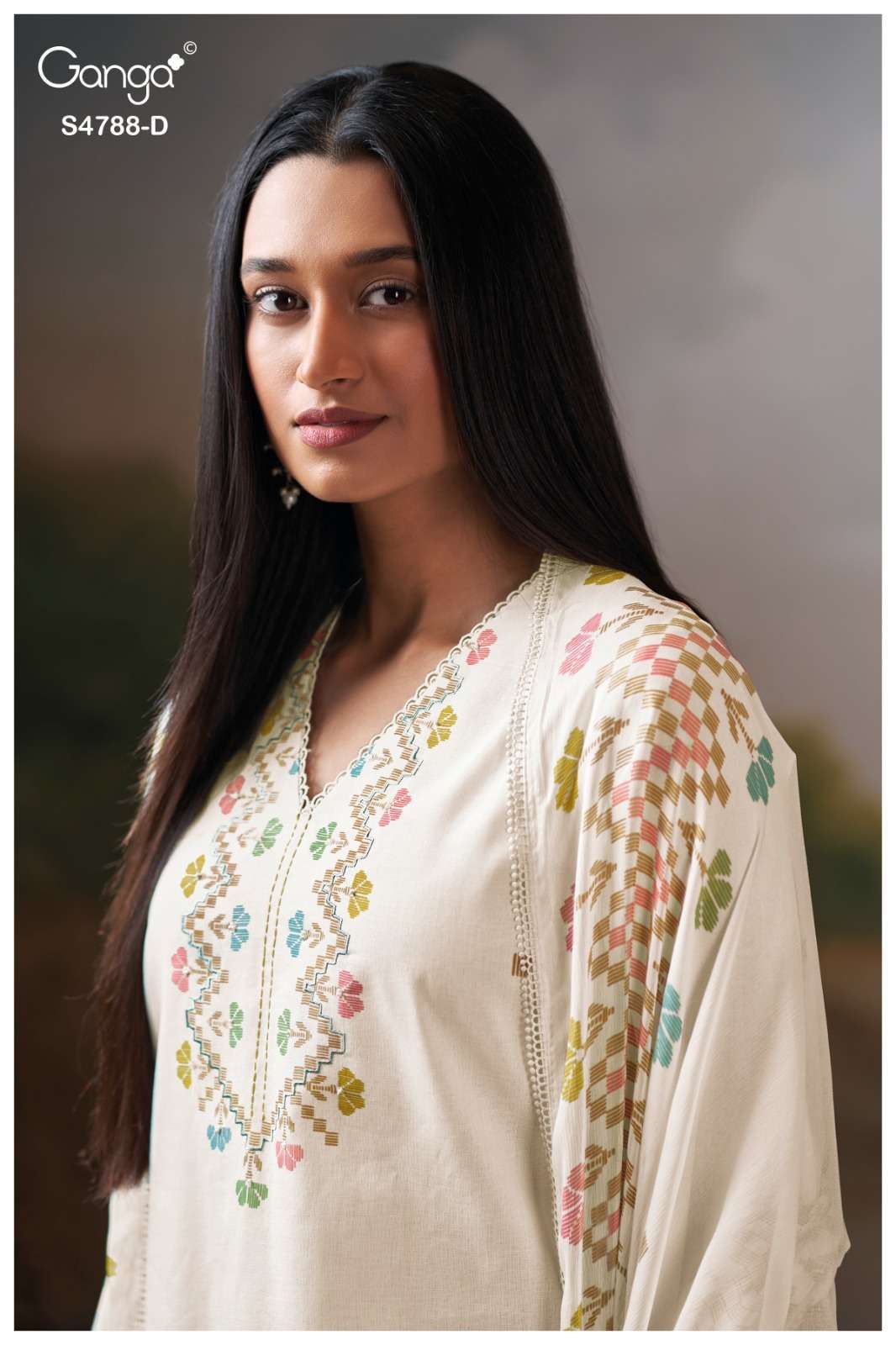 GANGA COSIMA 4788 ORGANDY MUL PRINTED HANDWORK SALWAR SUIT L...
