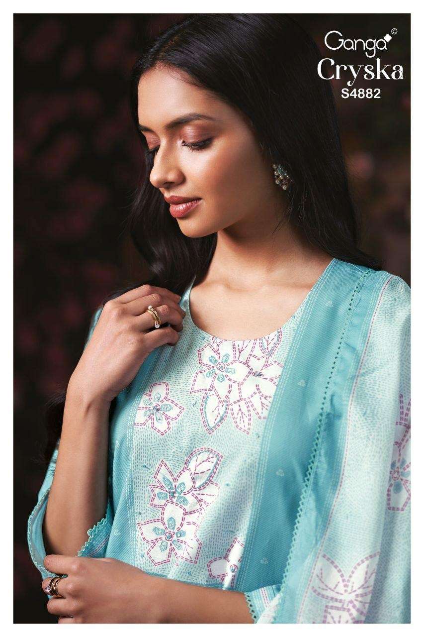 GANGA CRYSKA 4882 COTTON PRINTED WITH HAND WORK SALWAR KAMEE...