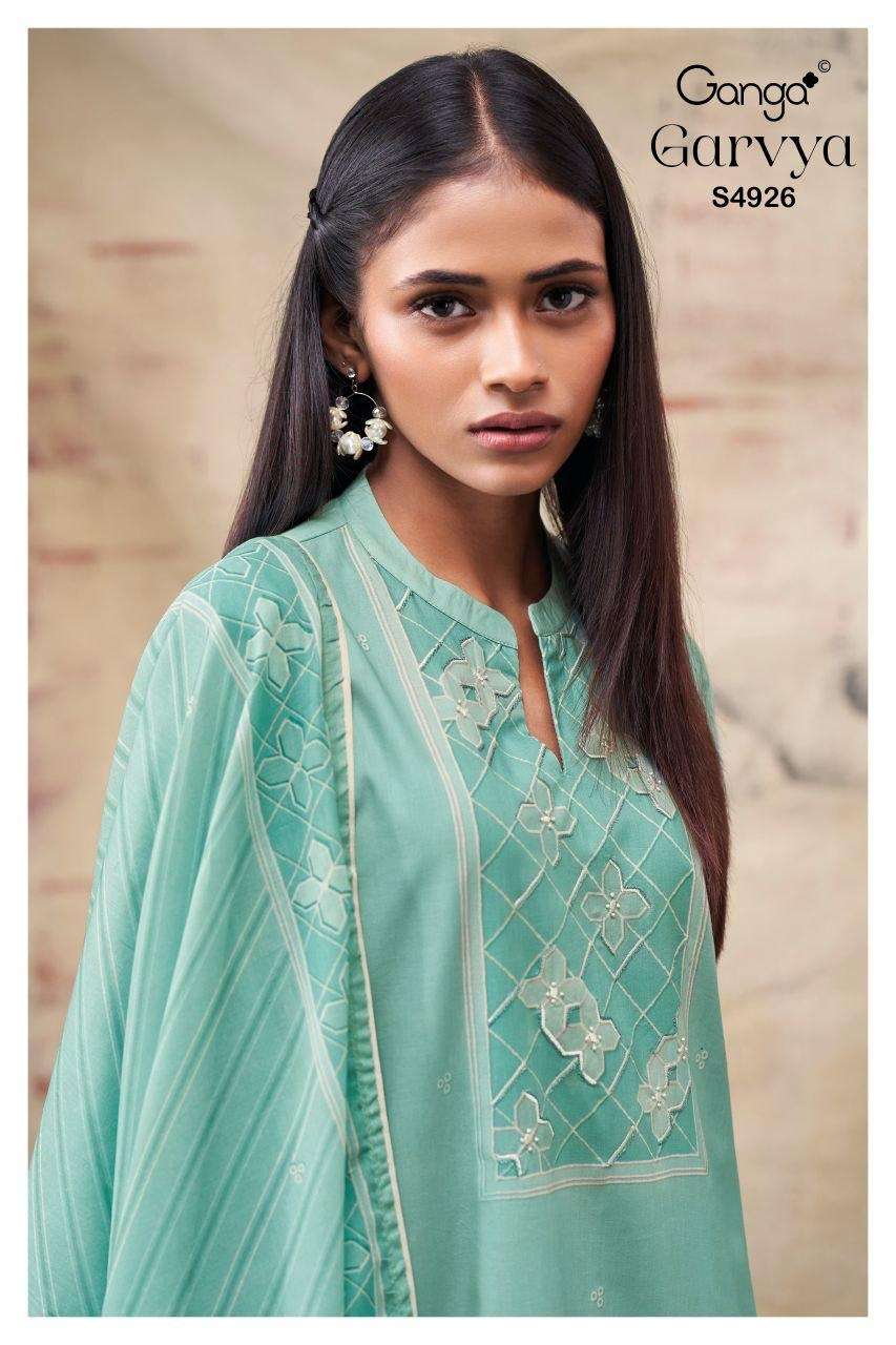 GANGA GARVYA 4926 EXCLSUIVE COTTON FABRIC HAND EMBROIDERY DR...