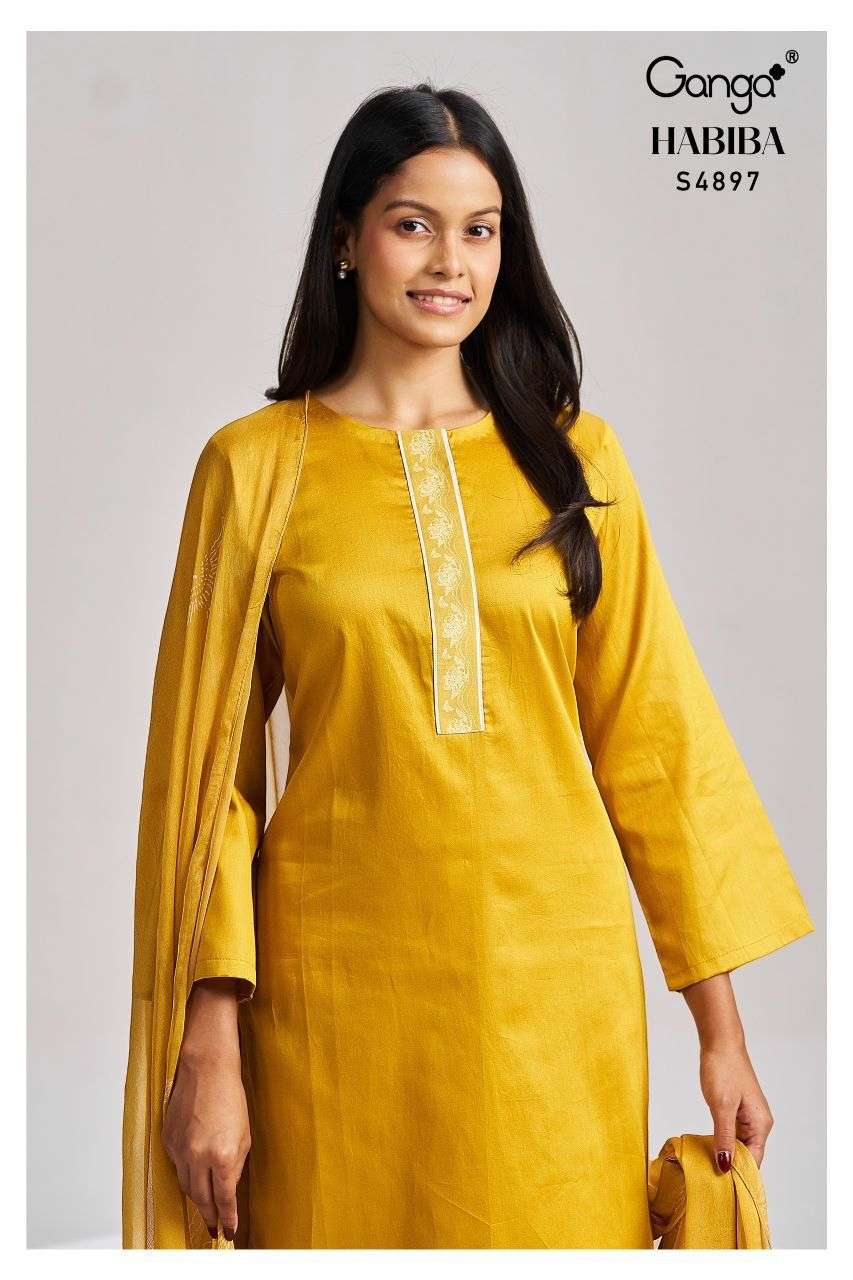 GANGA HABIBA 4897 COTTON SATIN SOLID COLOR SALWAR KAMEEZ RIC...